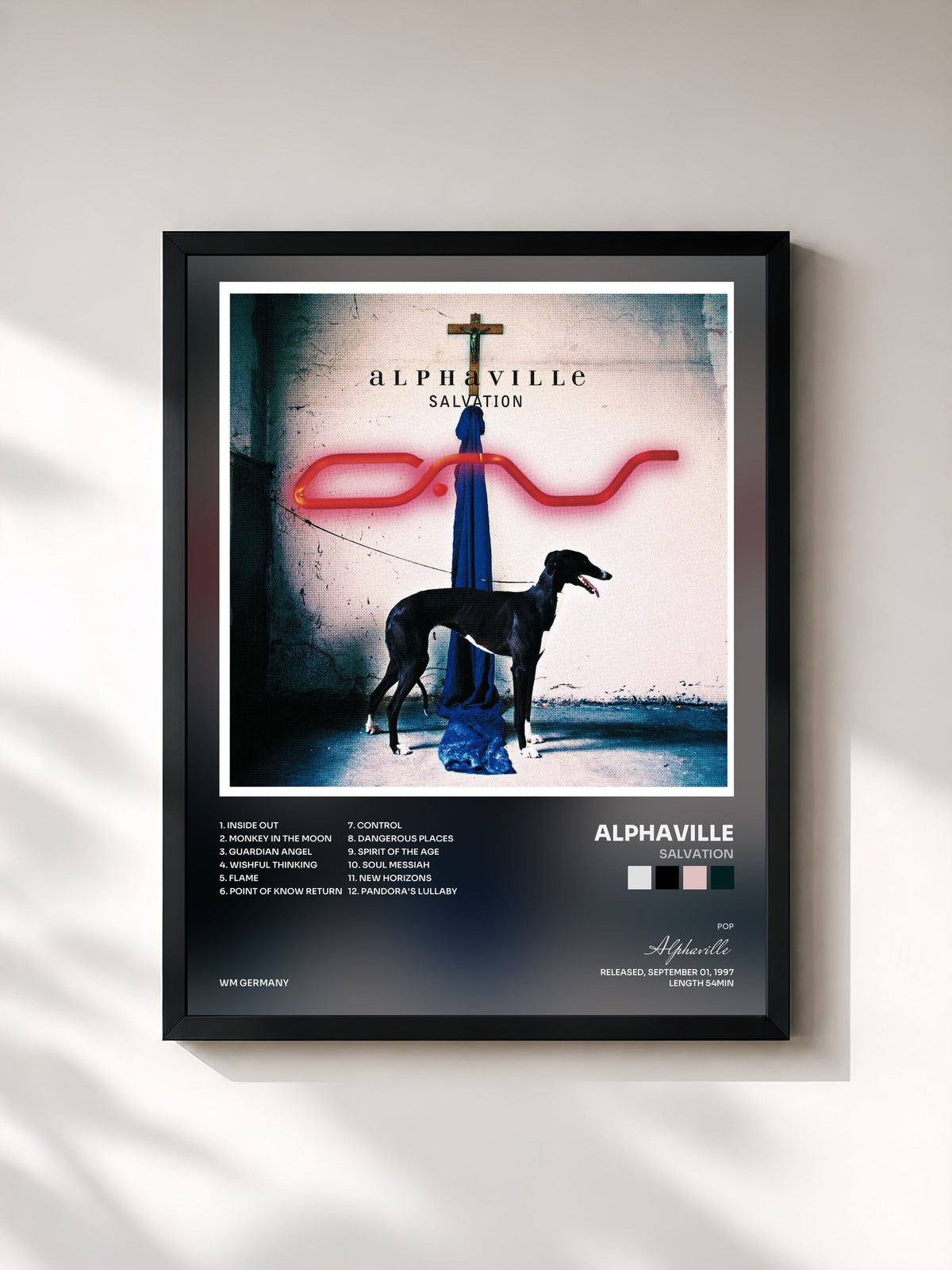 #noir Tableau de l'album Salvation de Alphaville, cadre noir, imprimé et encadré en France