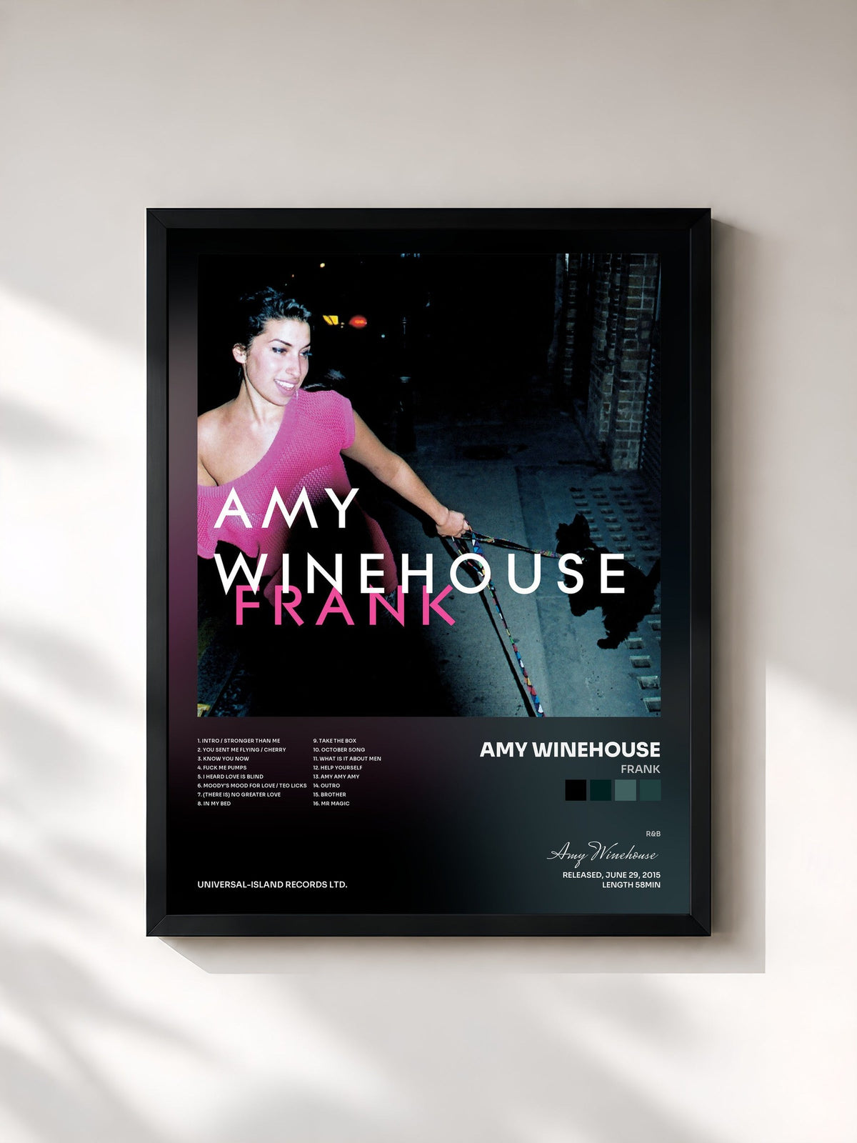 #noir Tableau de l'album Frank de Amy Winehouse, cadre noir, imprimé et encadré en France