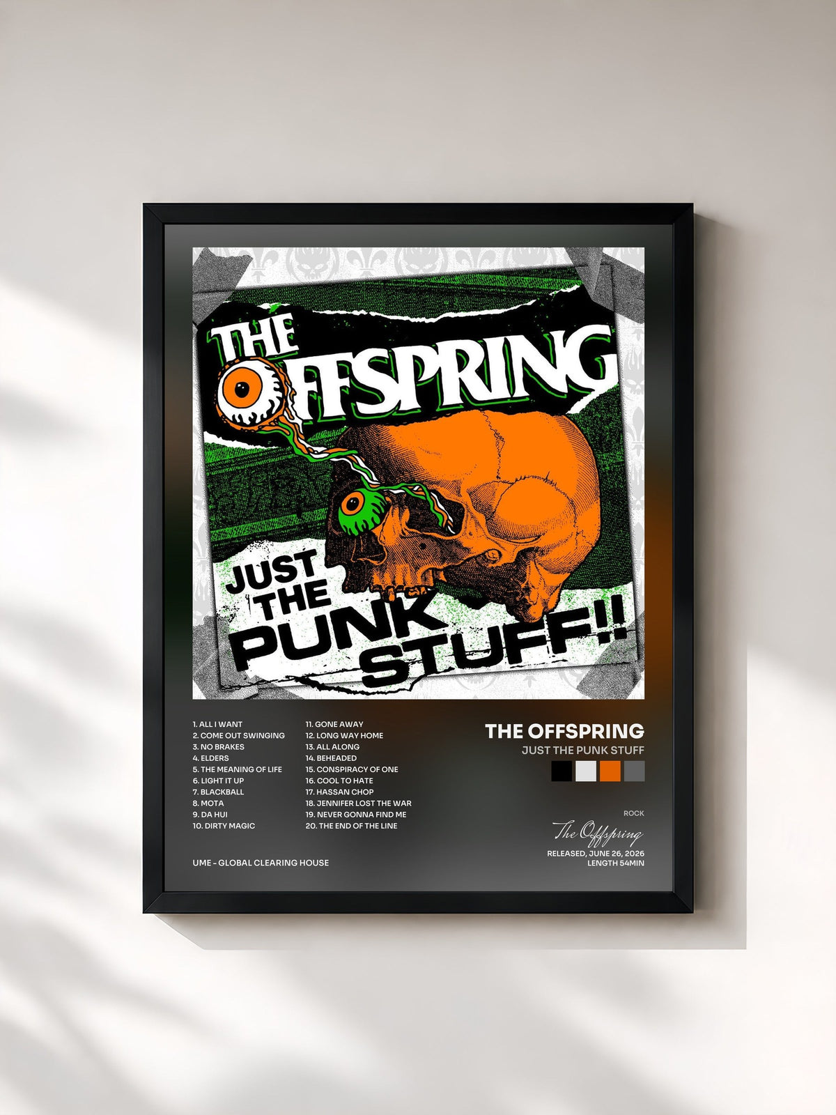 #noir Tableau de l'album Just The Punk Stuff de The Offspring, cadre noir, imprimé et encadré en France