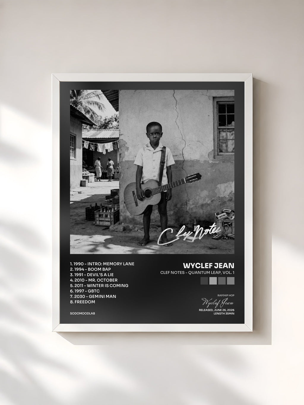 #blanc Clef Notes - Quantum Leap, Vol. 1 di Wyclef Jean in stampa incorniciata, cornice bianca, stampata e incorniciata in Francia