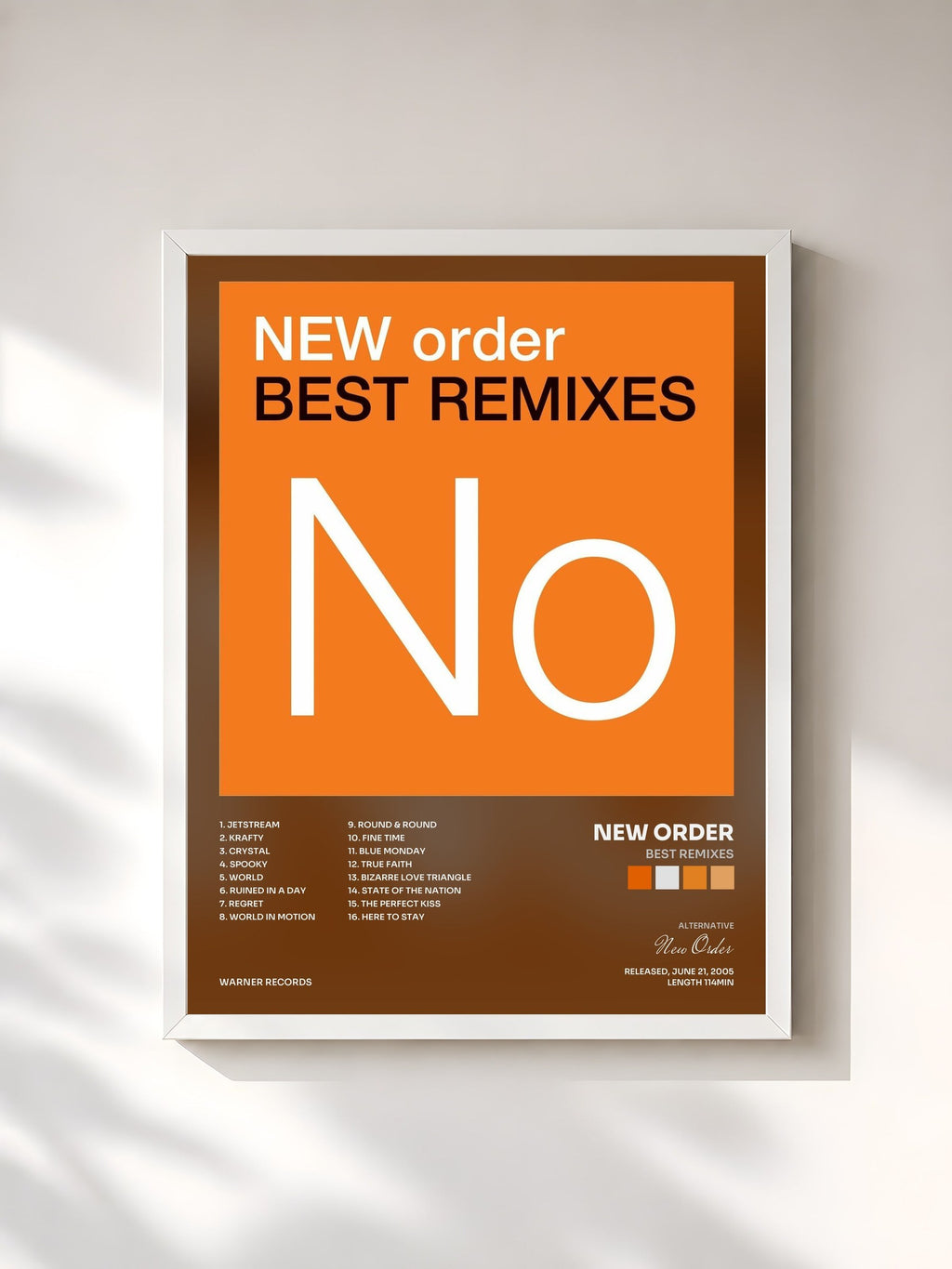 #blanc Tableau de l'album Best Remixes de New Order, cadre blanc, imprimé et encadré en France