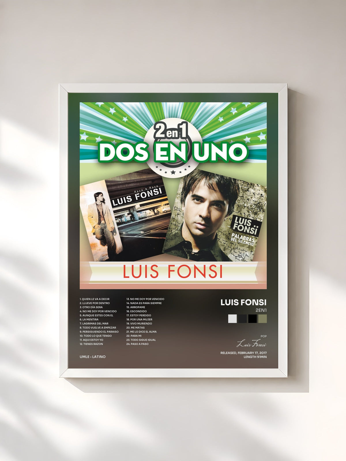 #blanc 2En1 de Luis Fonsi en lámina enmarcada, marco blanco, impresa y enmarcada en Francia