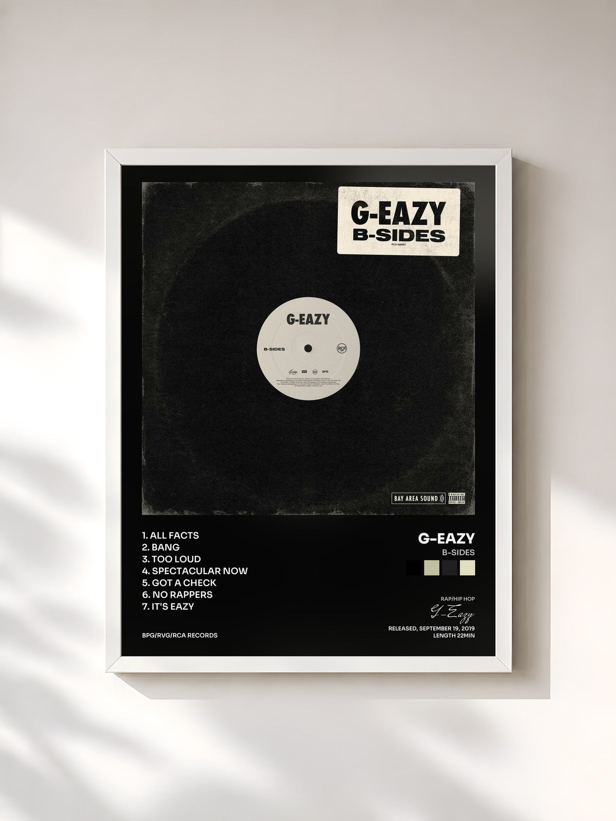 #blanc B-Sides de G-Eazy en lámina enmarcada, marco blanco, impresa y enmarcada en Francia