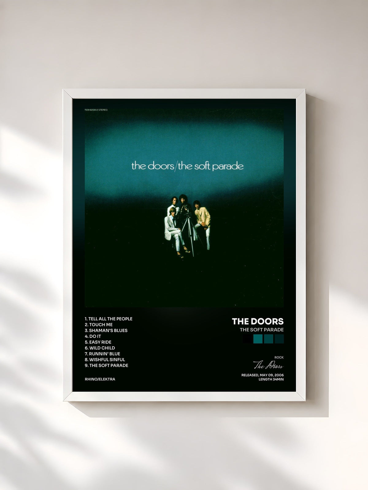 #blanc Tableau de l'album The Soft Parade de The Doors, cadre blanc, imprimé et encadré en France