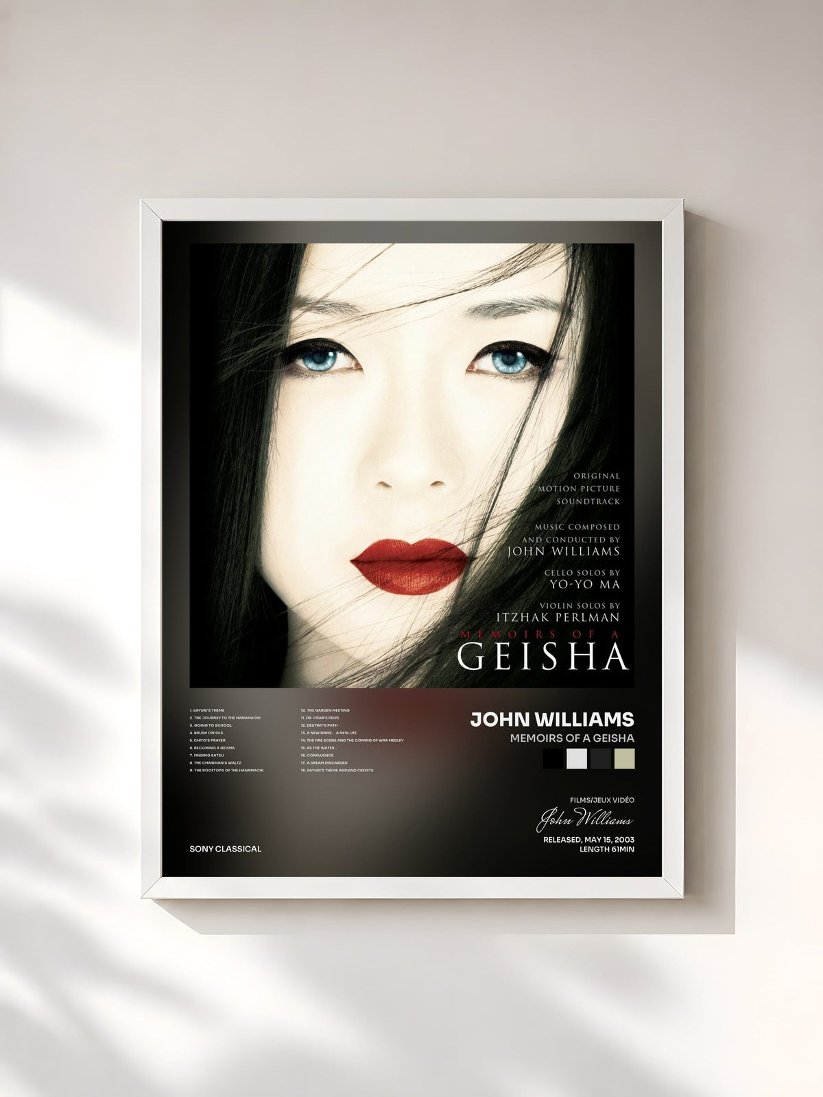 #blanc Tableau de l'album Memoirs of a Geisha de John Williams, cadre blanc, imprimé et encadré en France