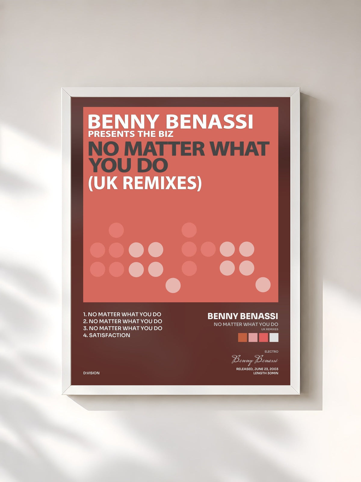 #blanc Tableau de l'album No Matter What You Do (UK Remixes) de Benny Benassi, cadre blanc, imprimé et encadré en France