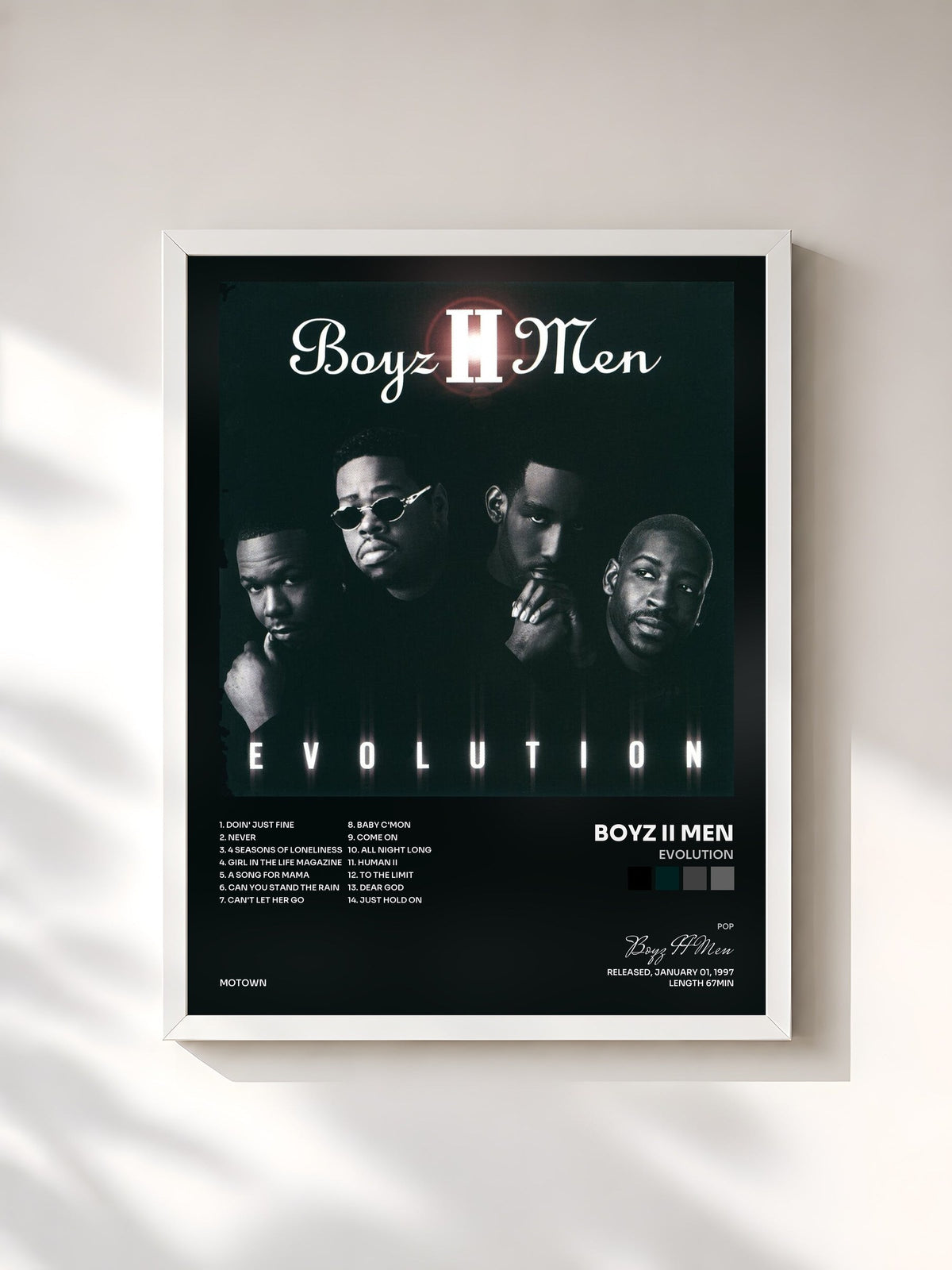 #blanc Tableau de l'album Evolution de Boyz II Men, cadre blanc, imprimé et encadré en France