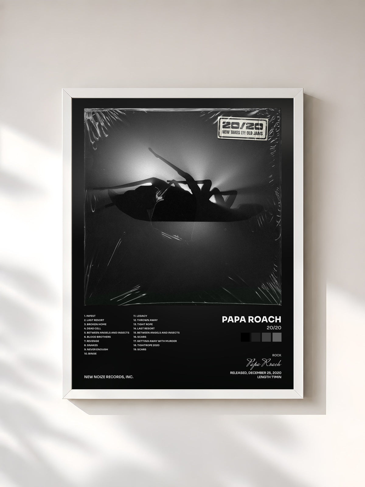 #blanc Tableau de l'album 20/20 de Papa Roach, cadre blanc, imprimé et encadré en France
