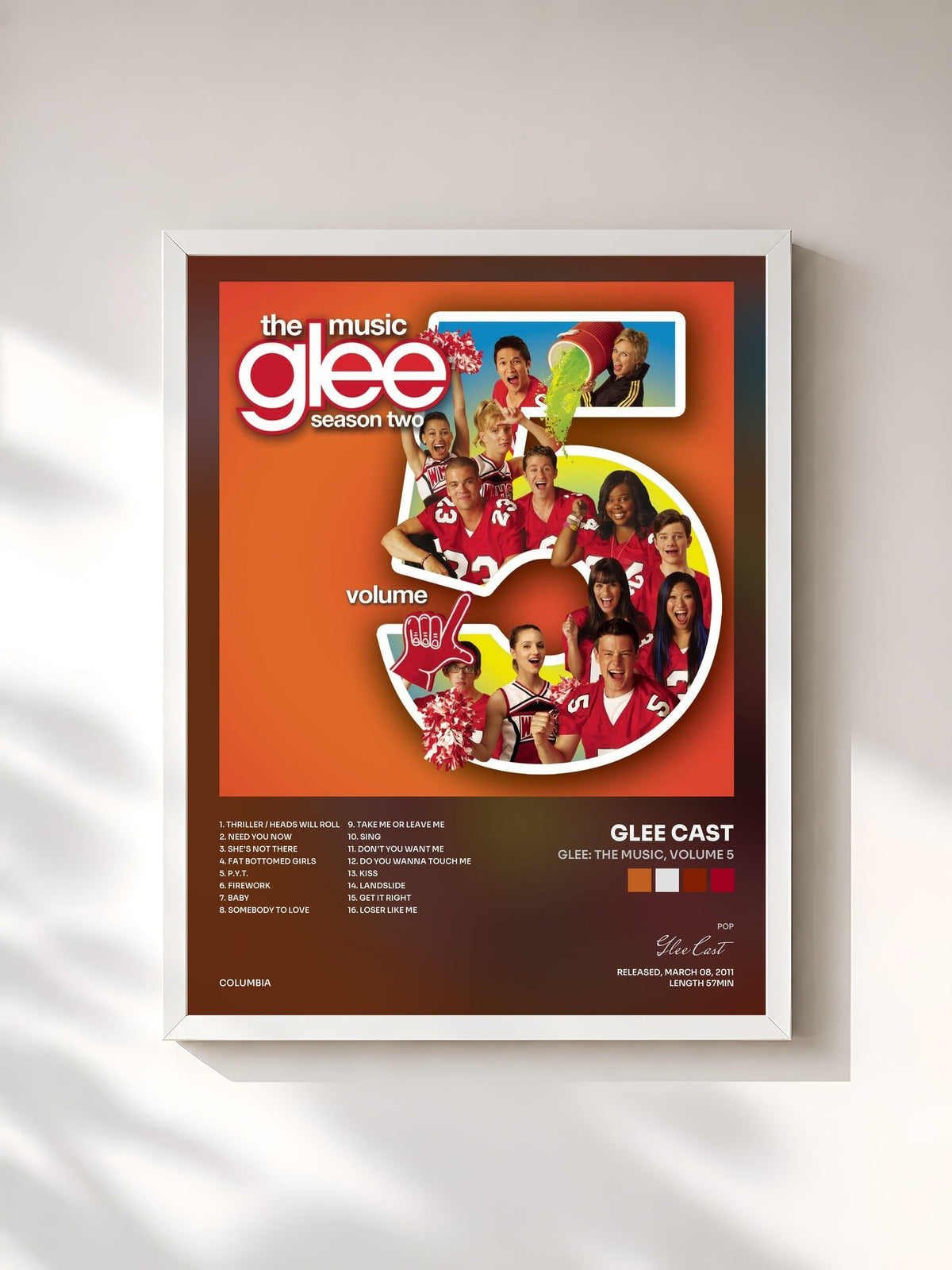 #blanc Glee: The Music, Volume 5 by Glee Cast as a framed art print, white frame, printed and framed in France