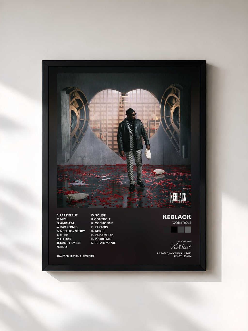 #noir Contrôle de KeBlack en lámina enmarcada, marco negro, impresa y enmarcada en Francia