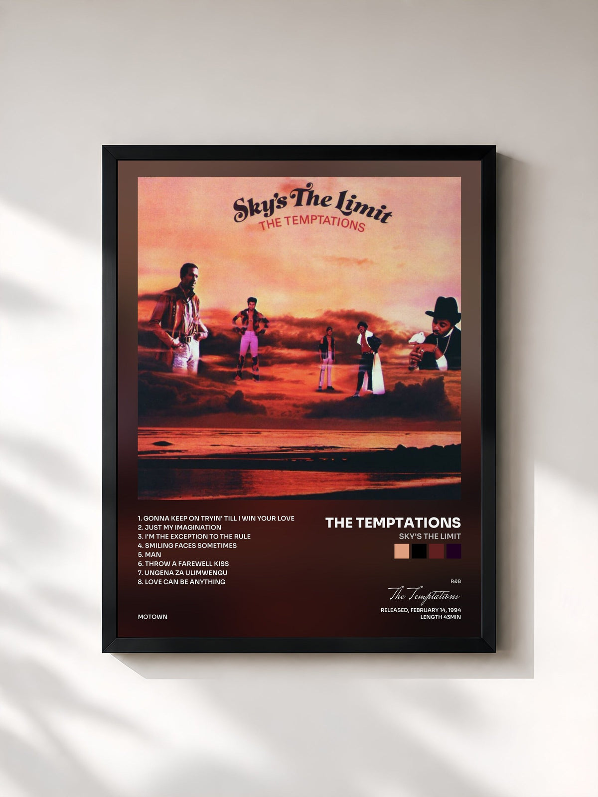 #noir Tableau de l'album Sky's The Limit de The Temptations, cadre noir, imprimé et encadré en France