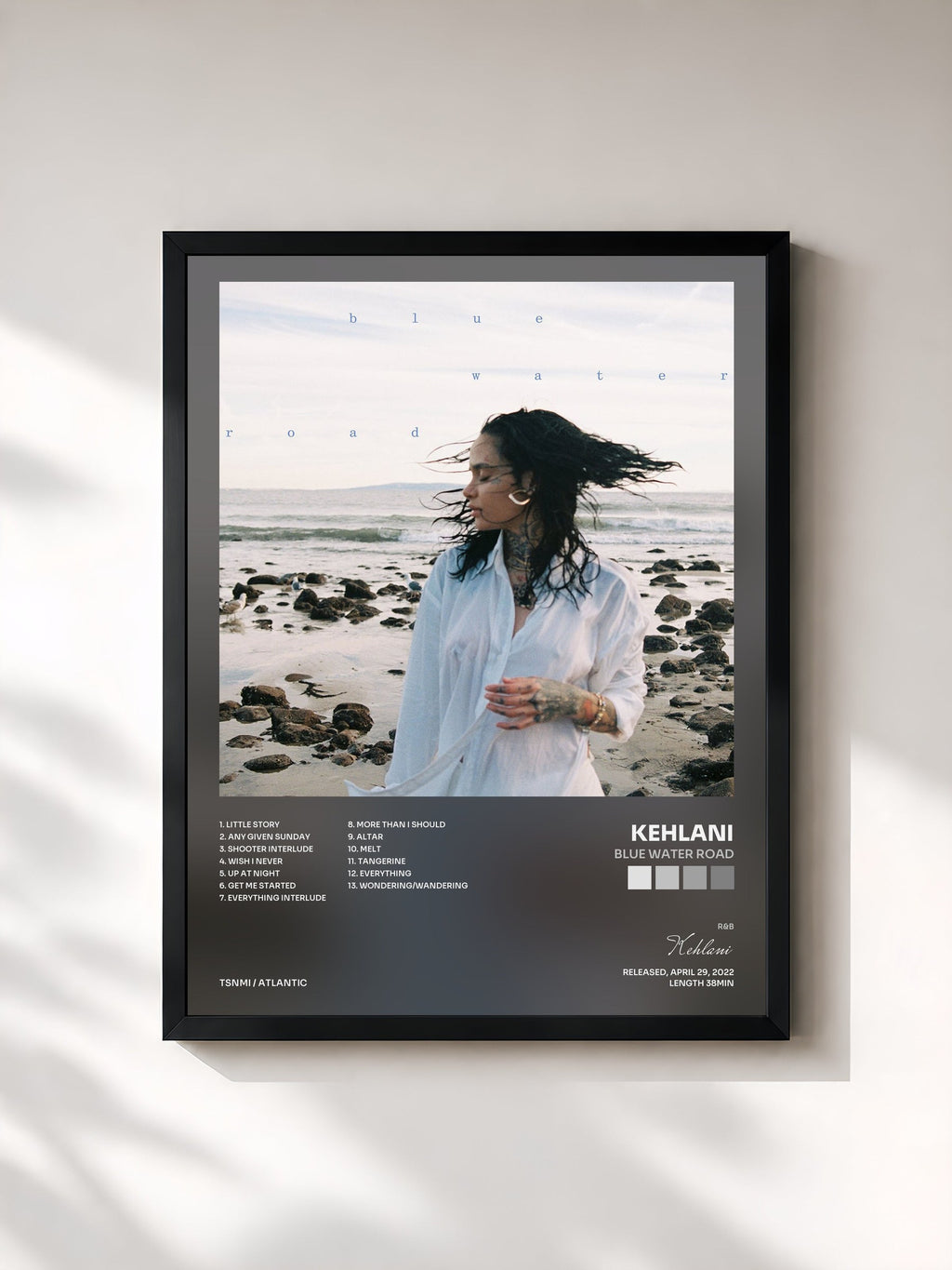 #noir blue water road by Kehlani as a framed art print, black frame, printed and framed in France