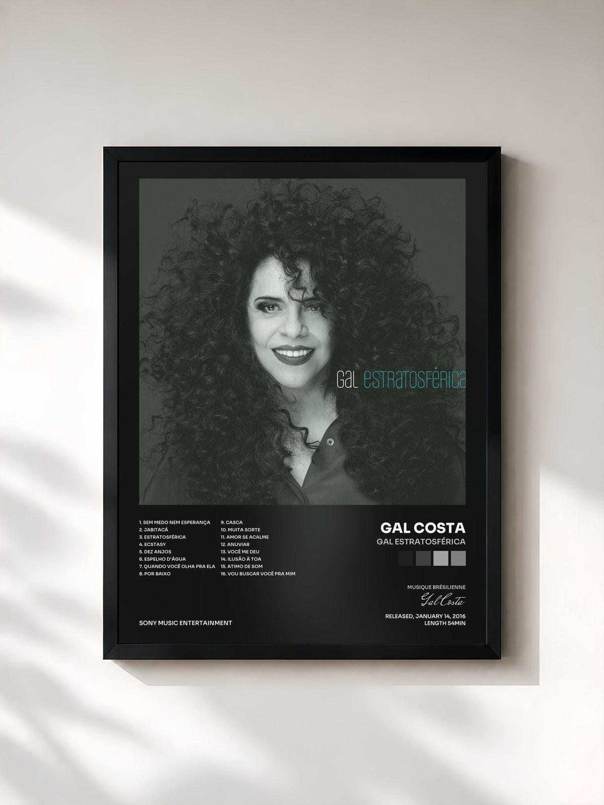 #noir Tableau de l'album Gal Estratosférica de Gal Costa, cadre noir, imprimé et encadré en France