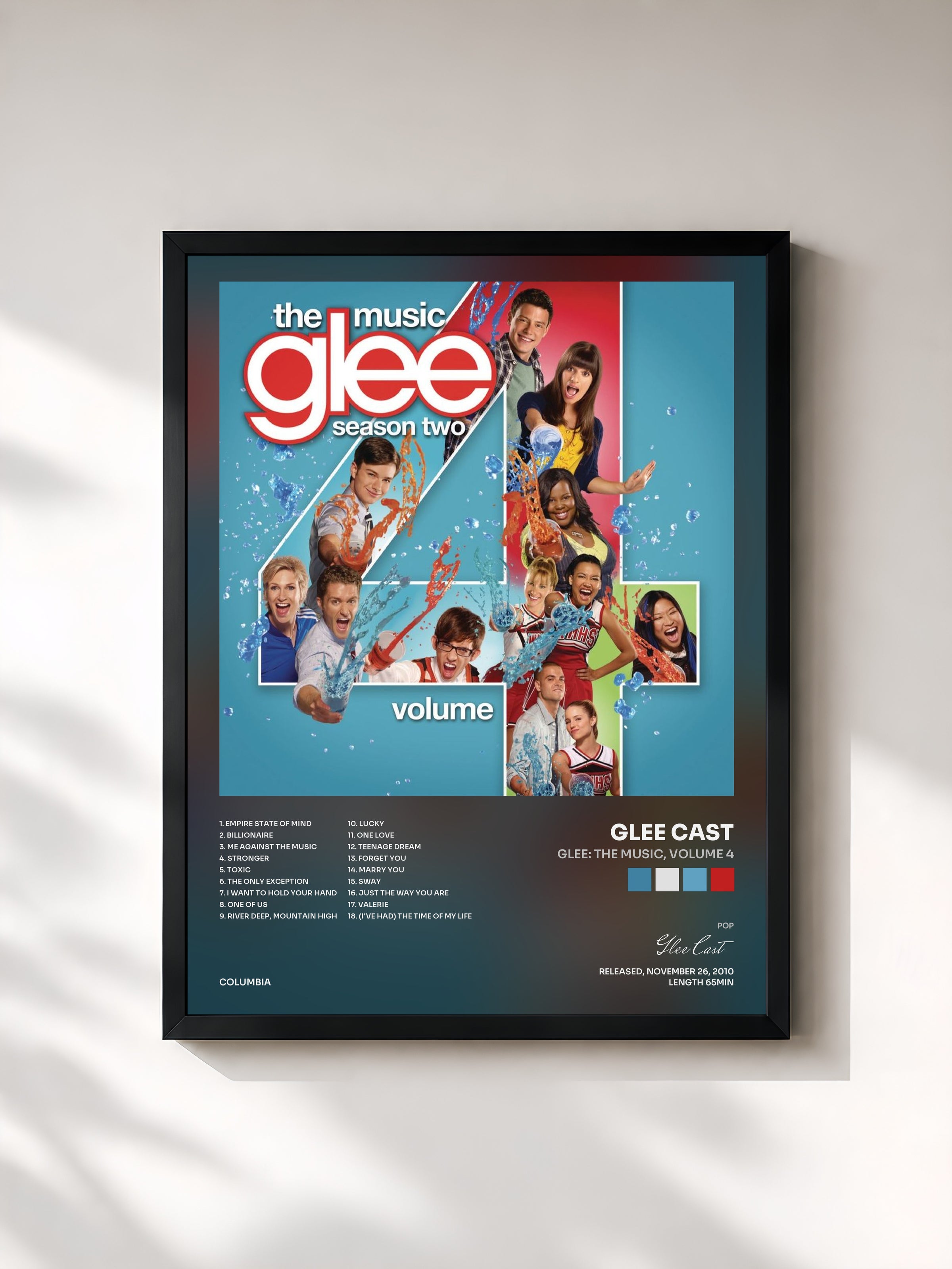 #noir Glee: The Music, Volume 4 de Glee Cast en lámina enmarcada, marco negro, impresa y enmarcada en Francia