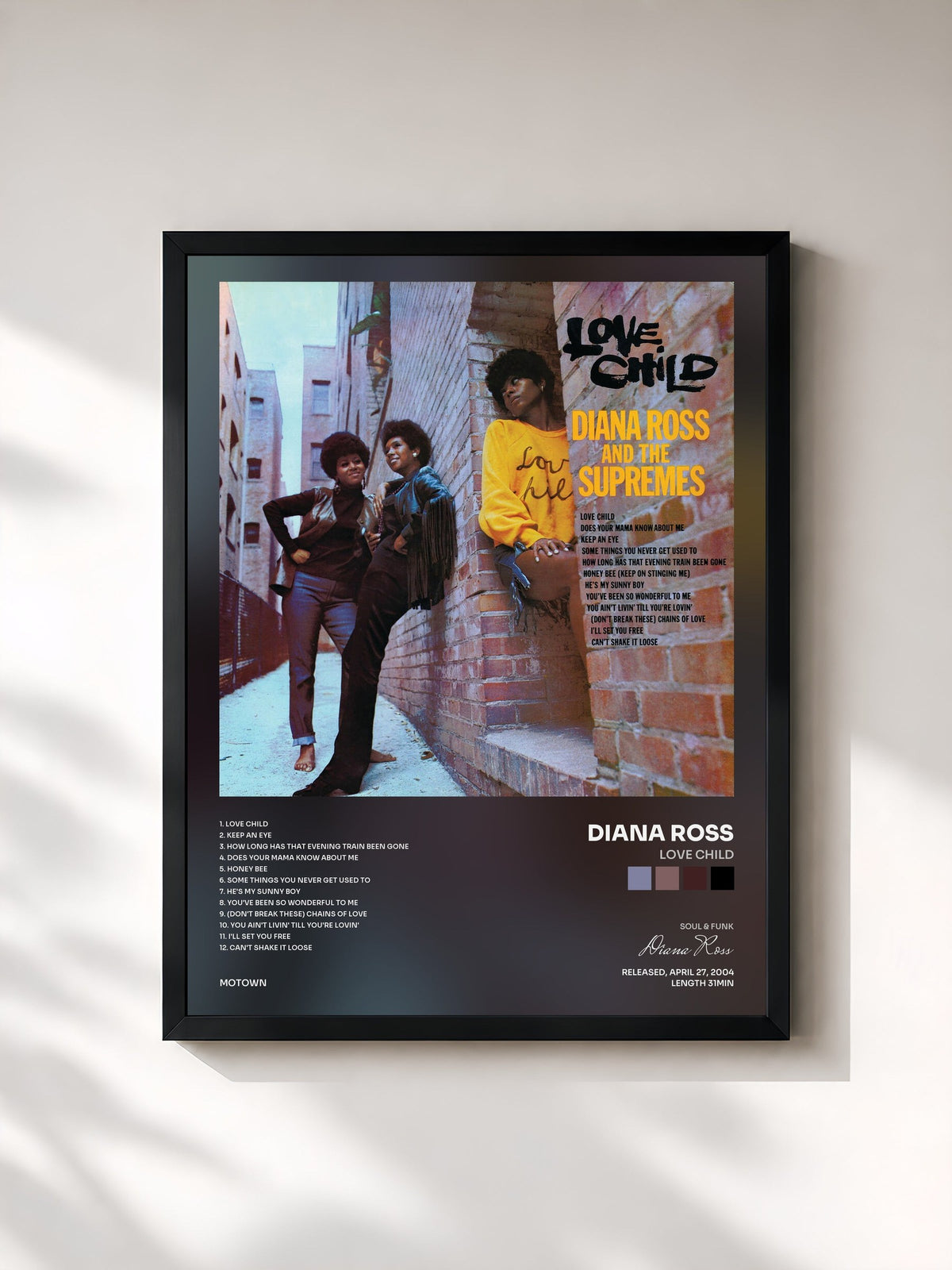 #noir Tableau de l'album Love Child de Diana Ross, cadre noir, imprimé et encadré en France