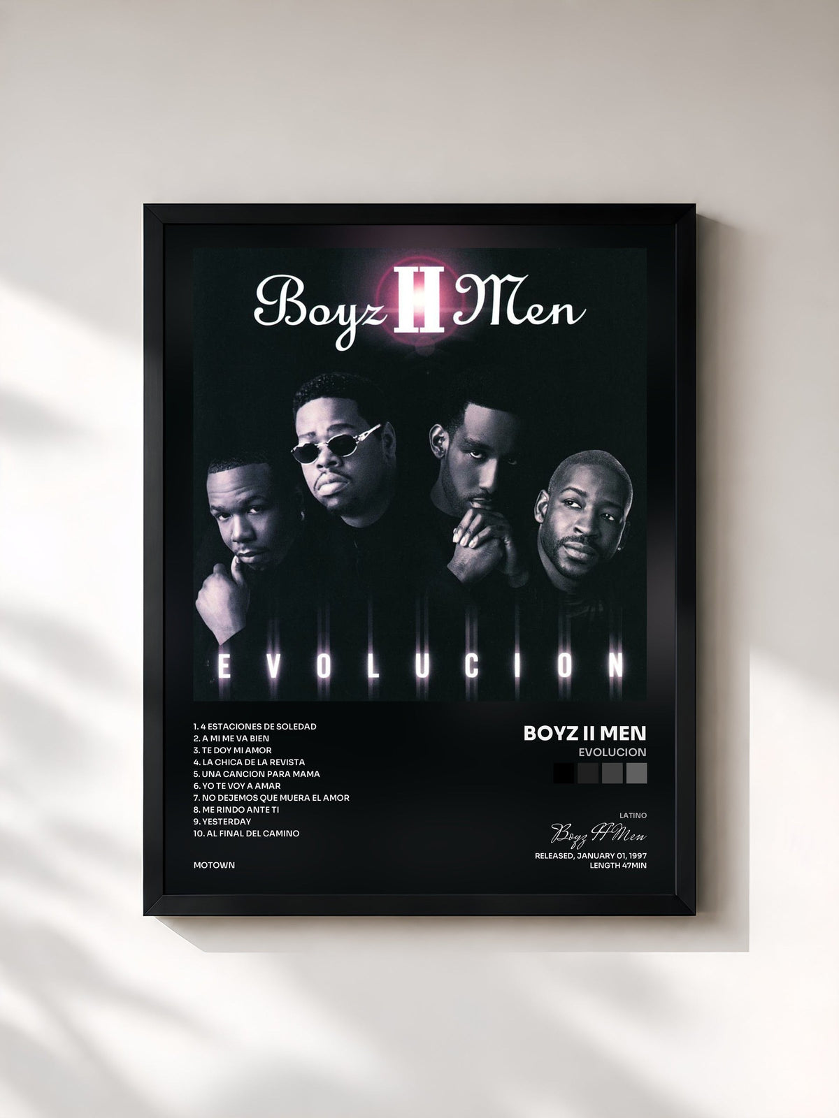 #noir Tableau de l'album Evolucion de Boyz II Men, cadre noir, imprimé et encadré en France