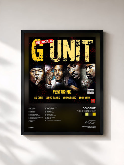 #noir Tableau de l'album The Complete G-Unit de 50 Cent, cadre noir, imprimé et encadré en France