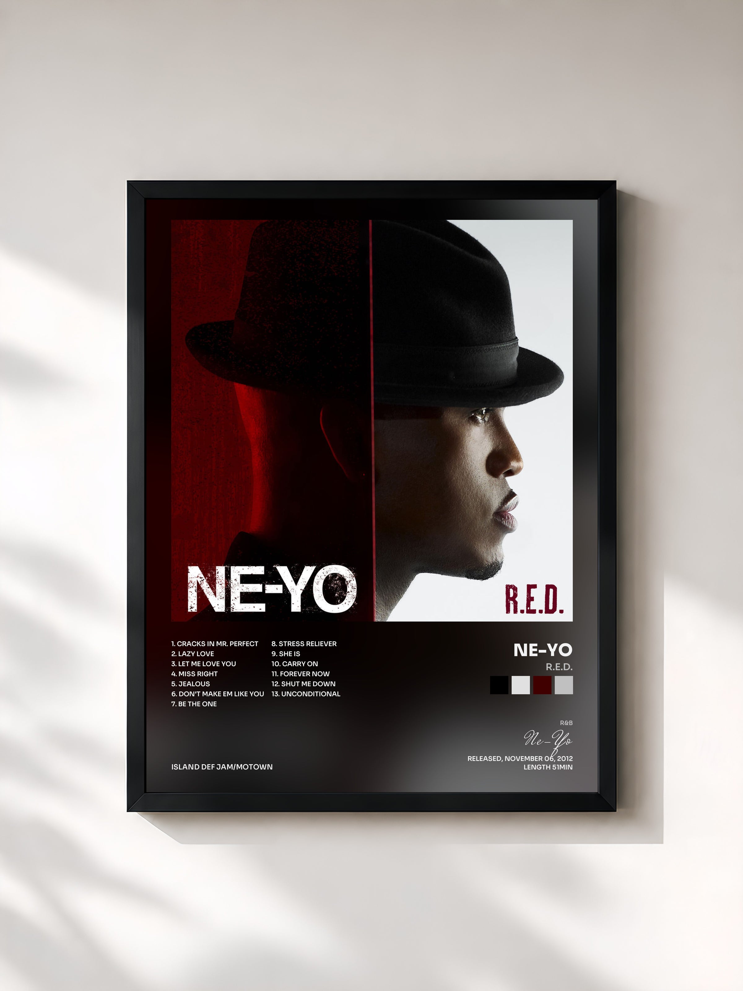 #noir R.E.D. by Ne-Yo as a framed art print, black frame, printed and framed in France