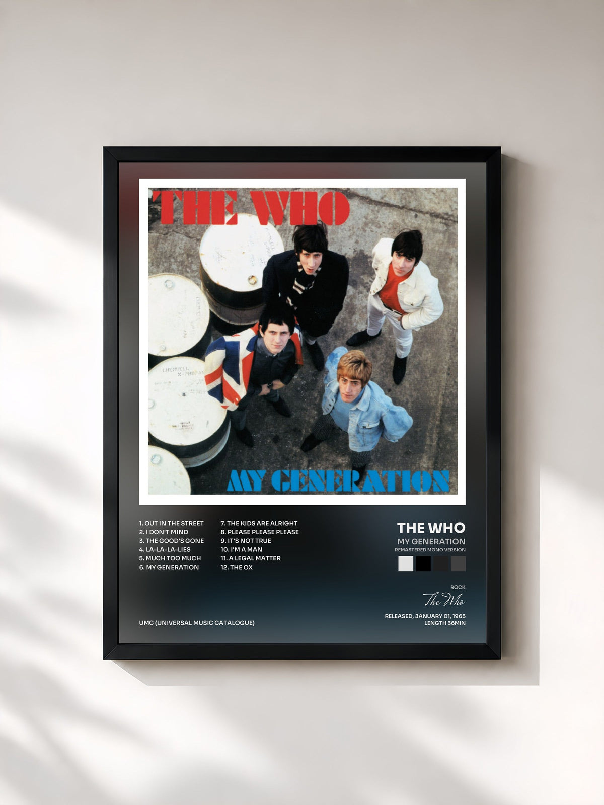 #noir Tableau de l'album My Generation (Remastered Mono Version) de The Who, cadre noir, imprimé et encadré en France