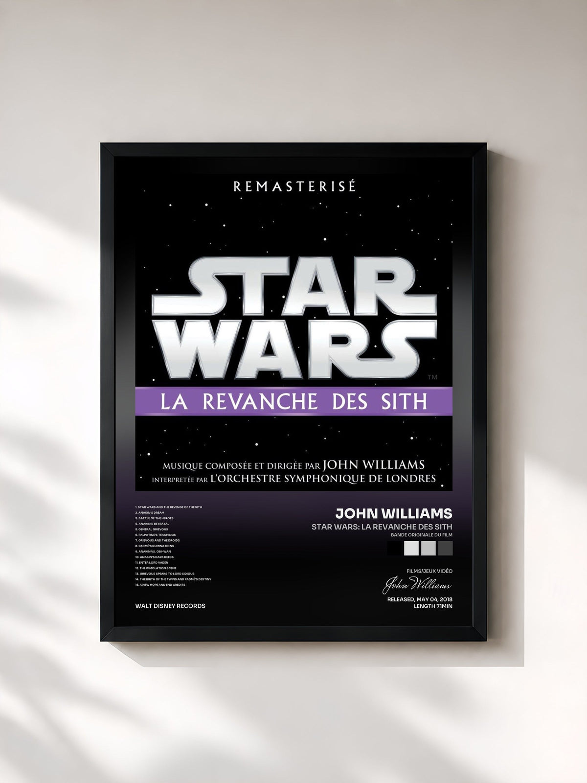 #noir Tableau de l'album Star Wars: La Revanche des Sith (Bande Originale du Film) de John Williams, cadre noir, imprimé et encadré en France