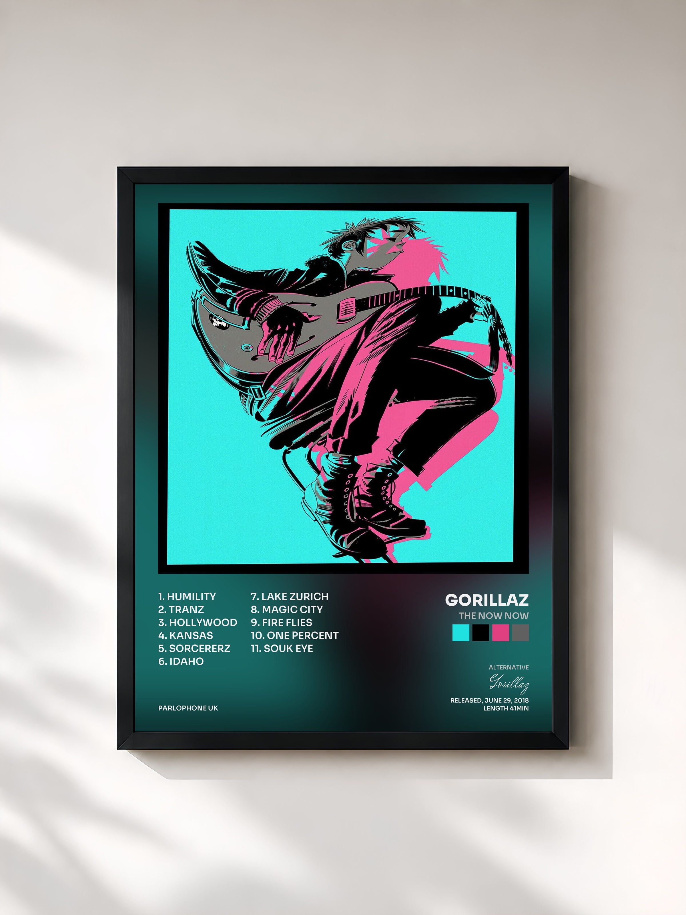 #noir The Now Now by Gorillaz as a framed art print, black frame, printed and framed in France