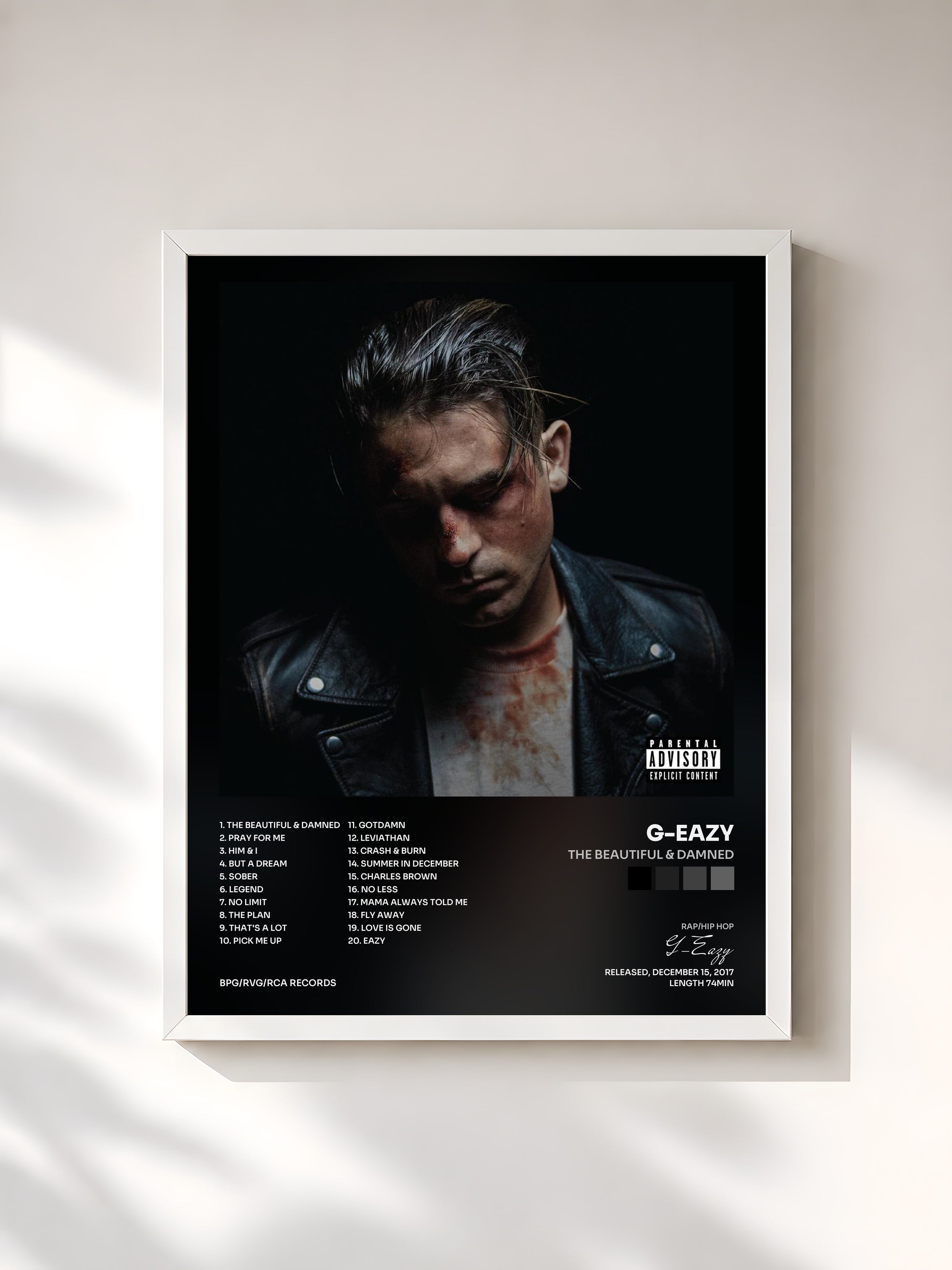#blanc The Beautiful & Damned by G-Eazy as a framed art print, white frame, printed and framed in France