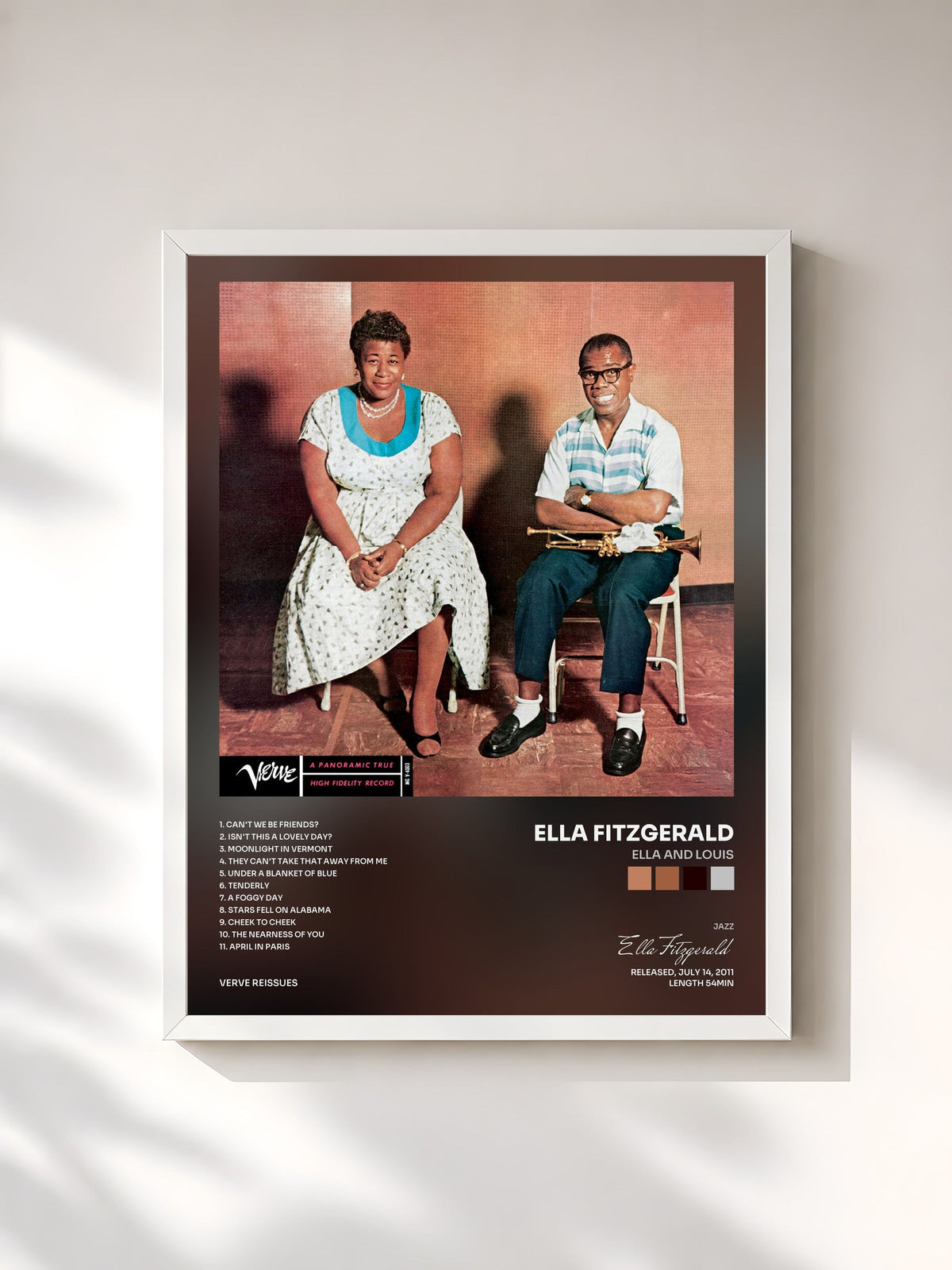 #blanc Tableau de l'album Ella and Louis de Ella Fitzgerald, cadre blanc, imprimé et encadré en France