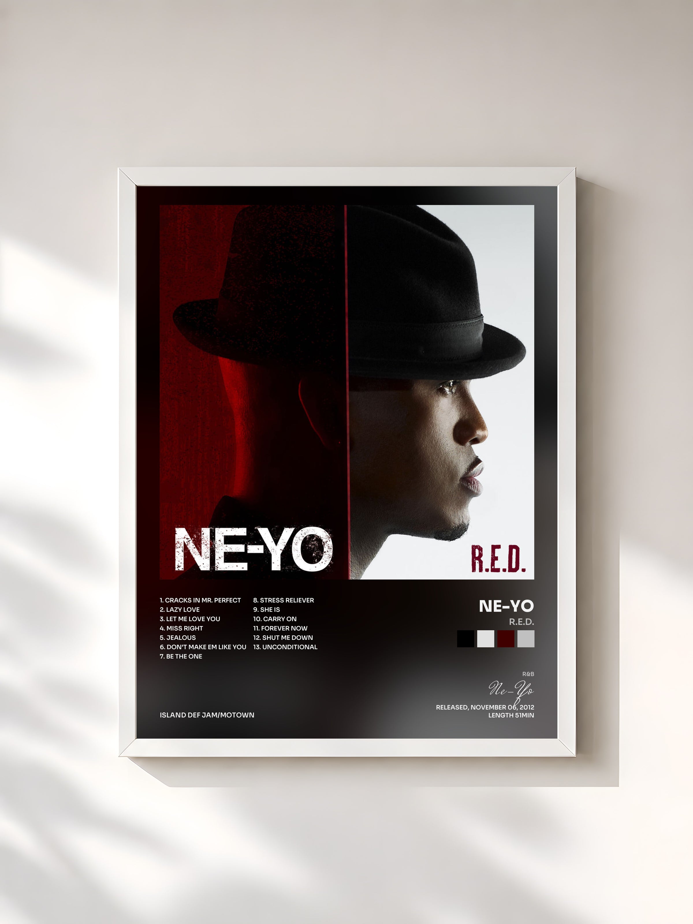 #blanc R.E.D. by Ne-Yo as a framed art print, white frame, printed and framed in France
