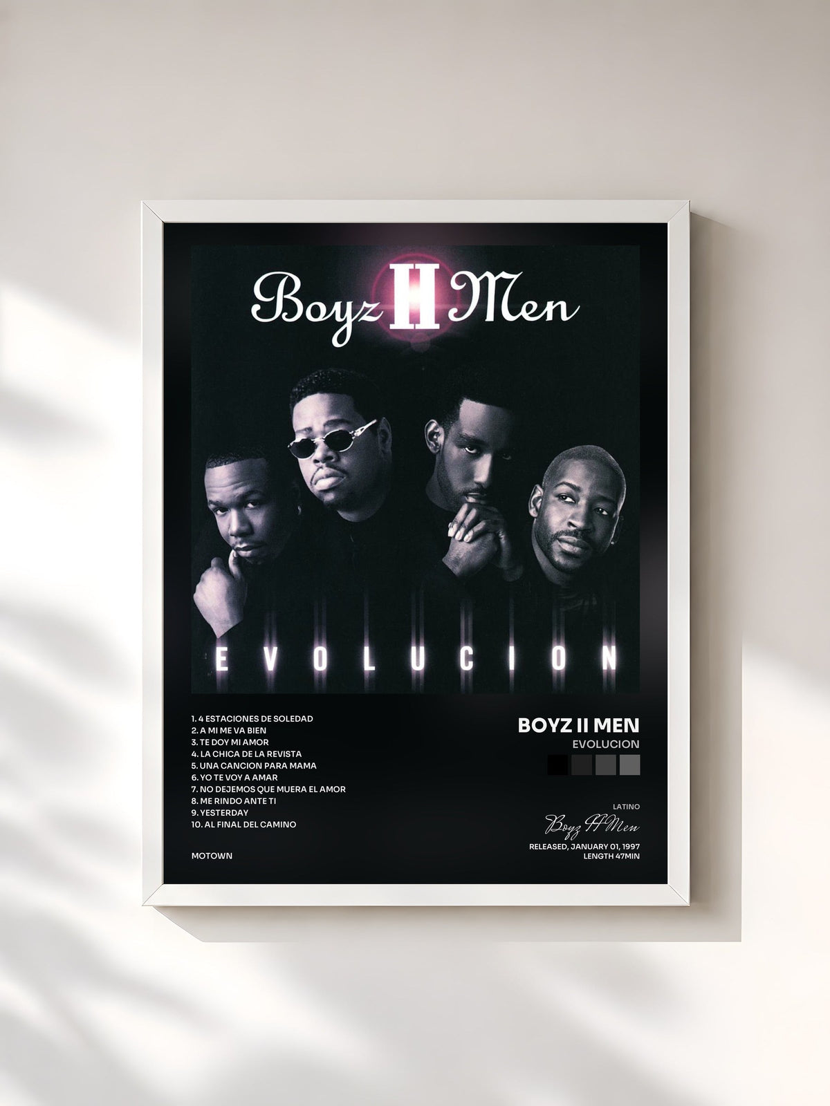 #blanc Tableau de l'album Evolucion de Boyz II Men, cadre blanc, imprimé et encadré en France