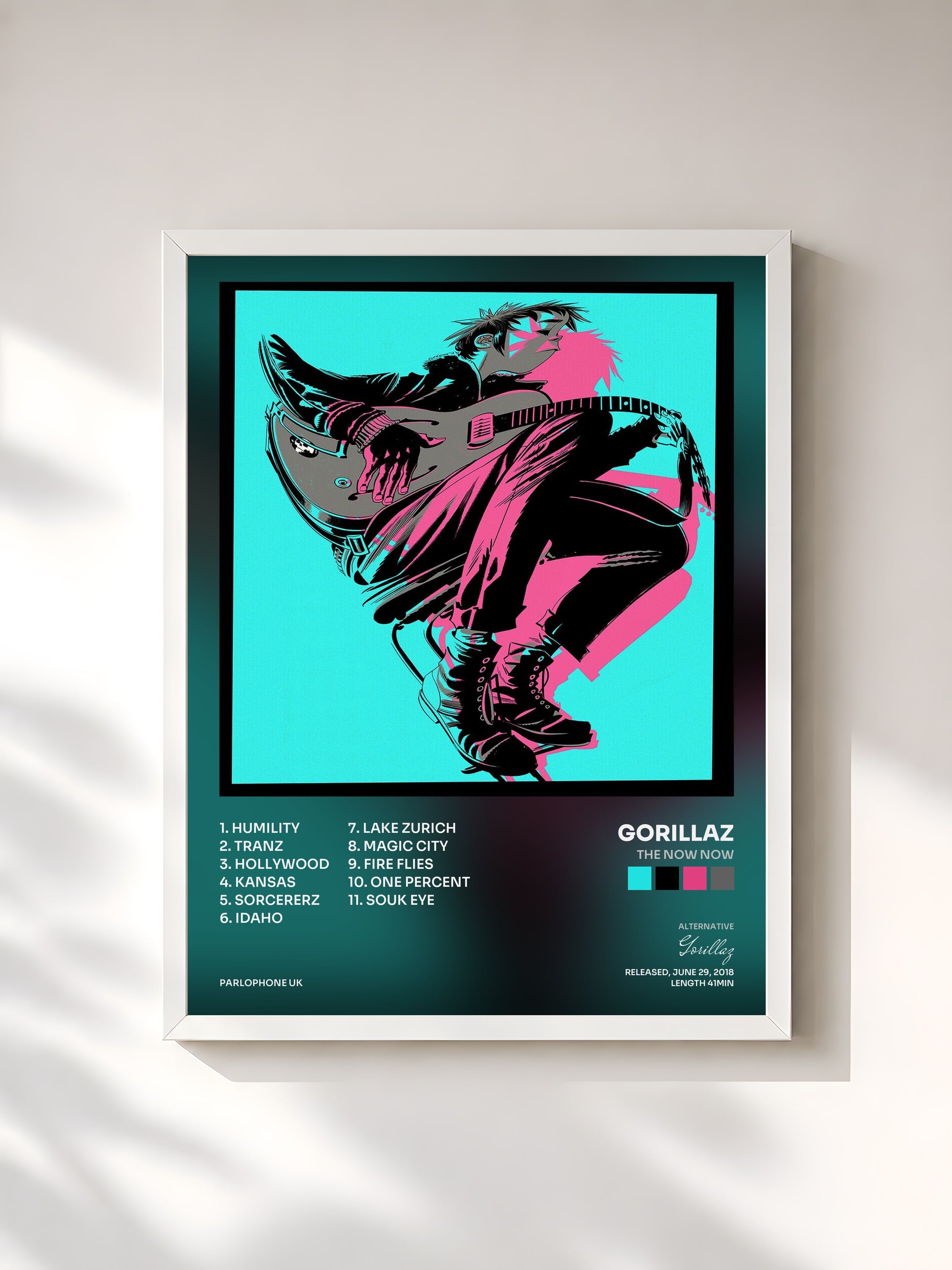 #blanc The Now Now by Gorillaz as a framed art print, white frame, printed and framed in France