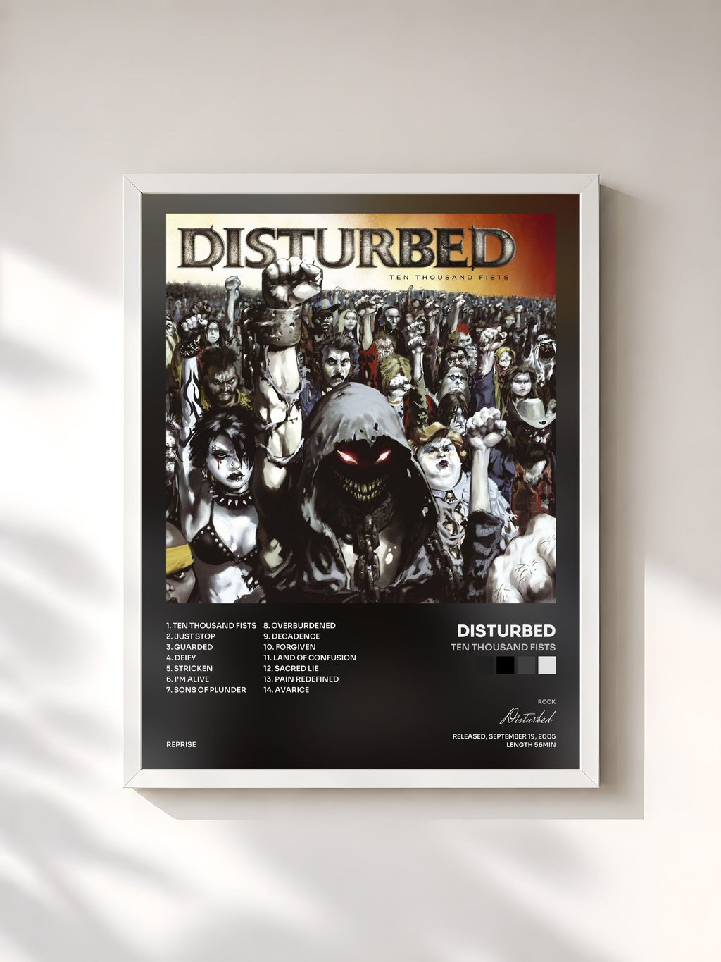 #blanc Ten Thousand Fists de Disturbed en lámina enmarcada, marco blanco, impresa y enmarcada en Francia