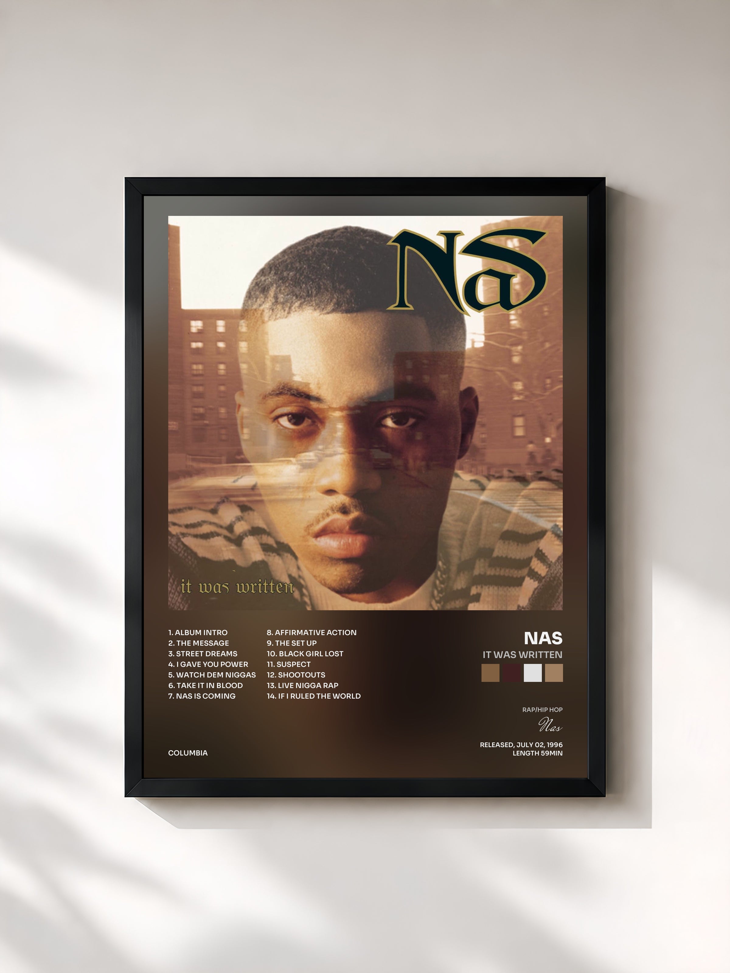 #noir Tableau de l'album It Was Written de Nas, cadre noir, imprimé et encadré en France