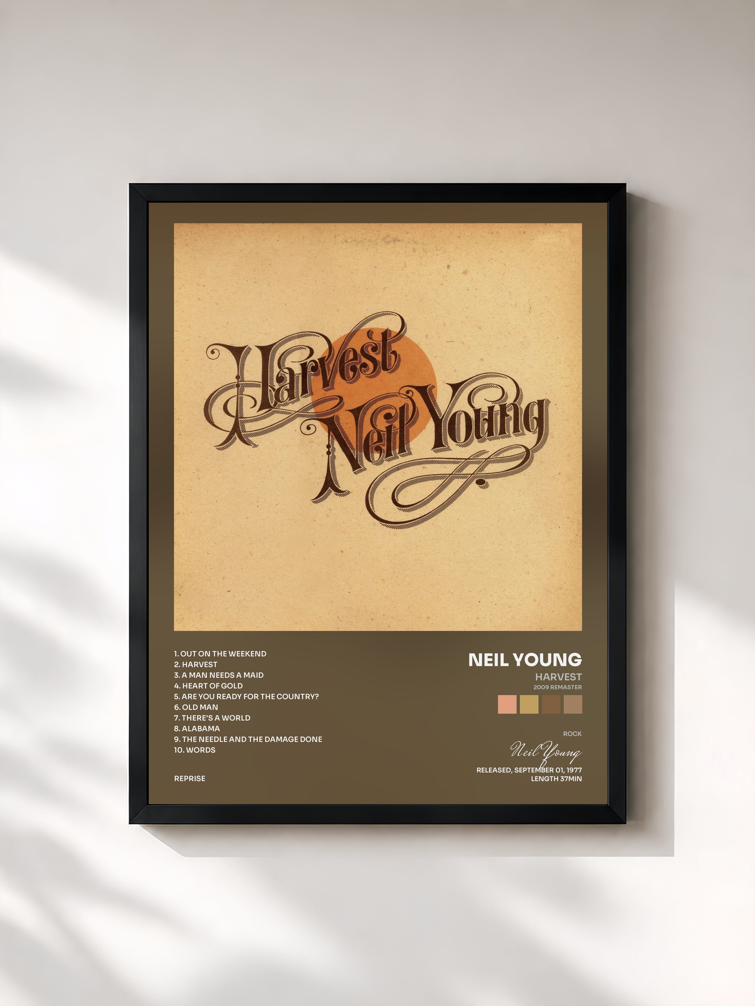 #noir Tableau de l'album Harvest (2009 Remaster) de Neil Young, cadre noir, imprimé et encadré en France