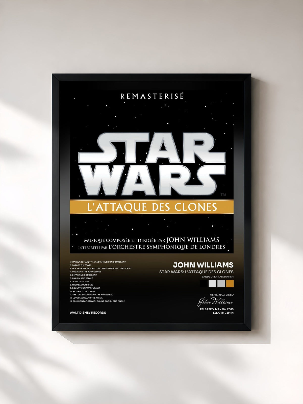 #noir Tableau de l'album Star Wars: L'Attaque des Clones (Bande Originale du Film) de John Williams, cadre noir, imprimé et encadré en France