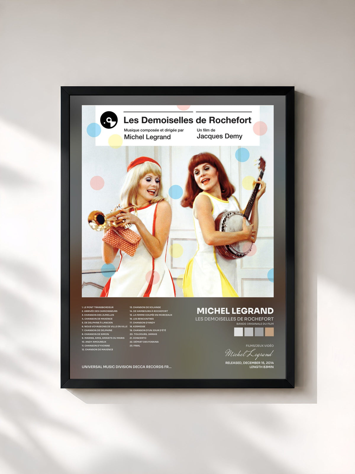 #noir Tableau de l'album Les demoiselles de Rochefort (Bande originale du film) de Michel Legrand, cadre noir, imprimé et encadré en France