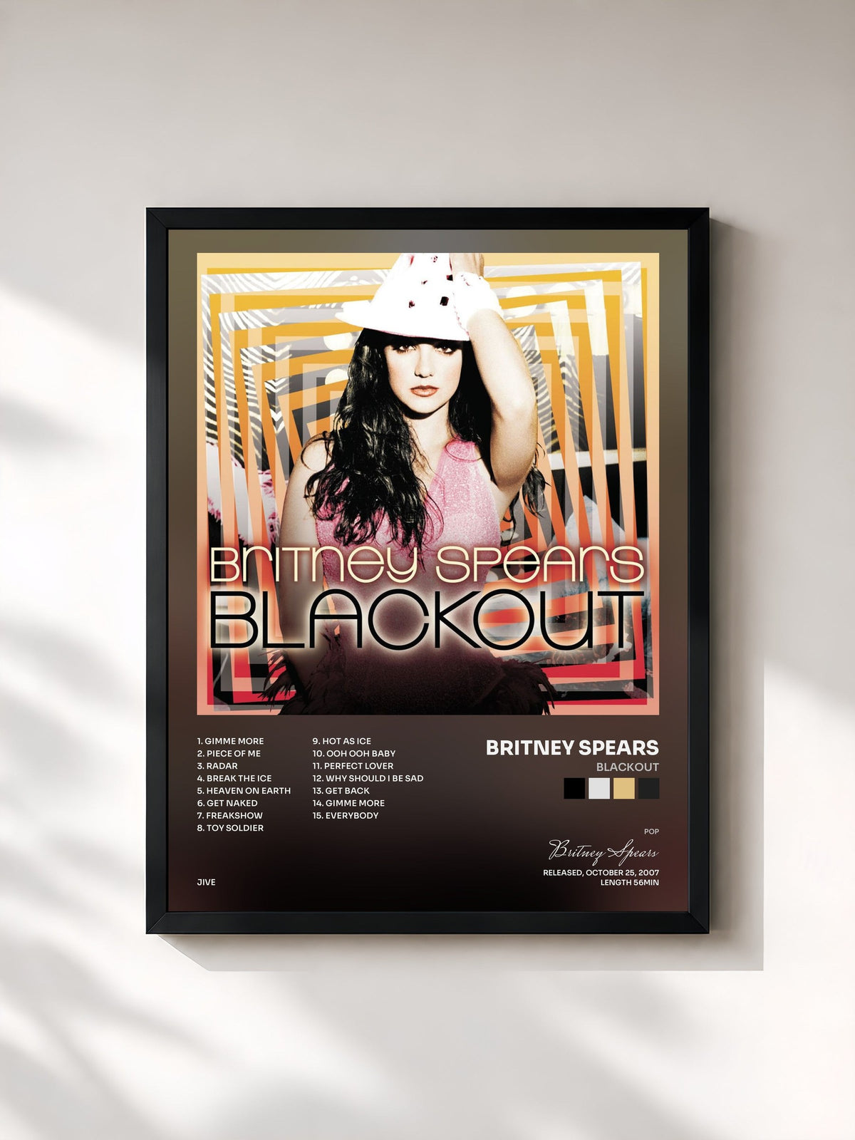 #noir Tableau de l'album Blackout de Britney Spears, cadre noir, imprimé et encadré en France