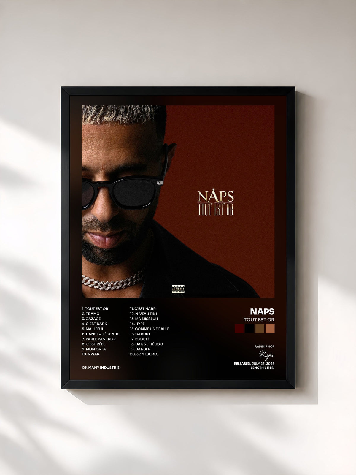 #noir Tableau de l'album TOUT EST OR de Naps, cadre noir, imprimé et encadré en France