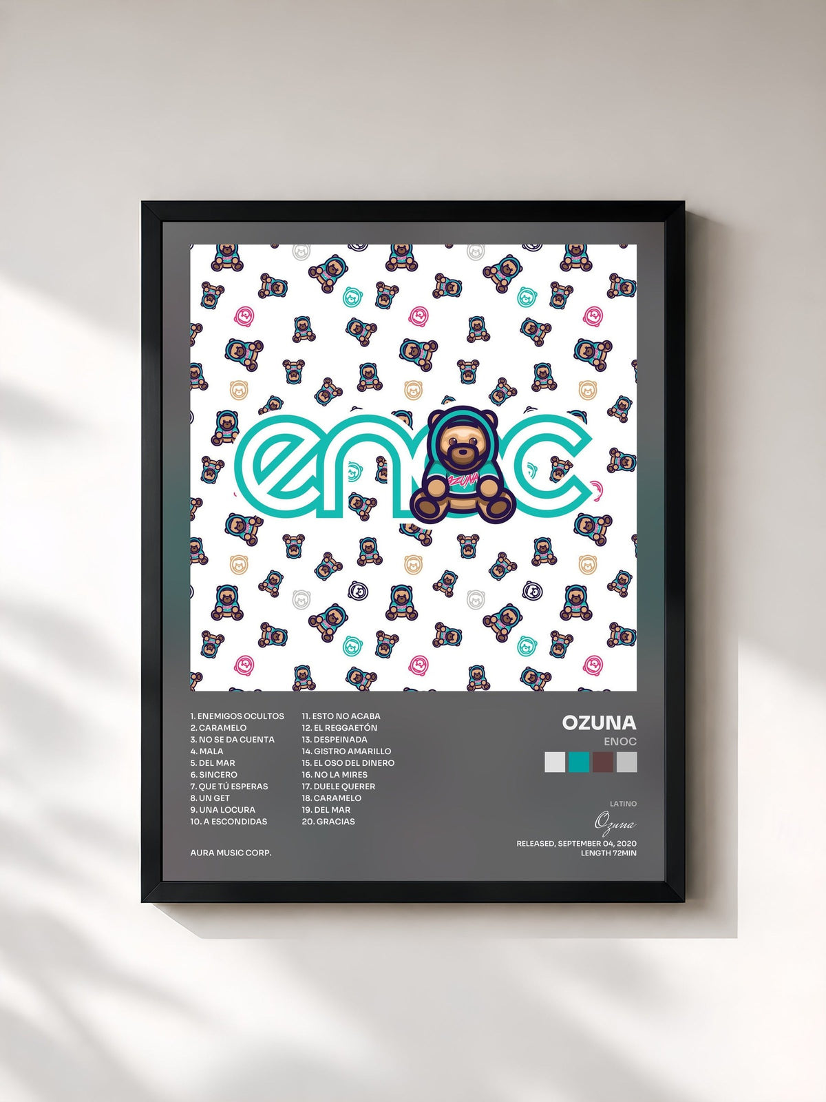 #noir Tableau de l'album ENOC de Ozuna, cadre noir, imprimé et encadré en France