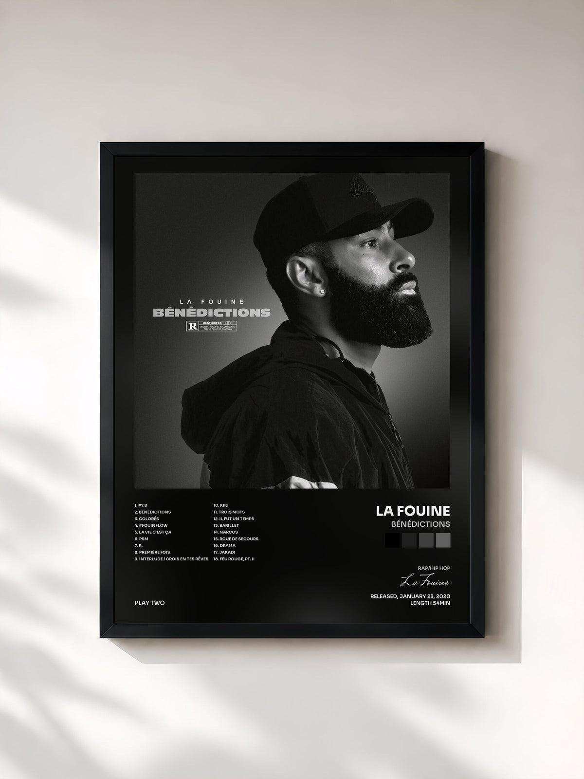 #noir Tableau de l'album Bénédictions de La Fouine, cadre noir, imprimé et encadré en France