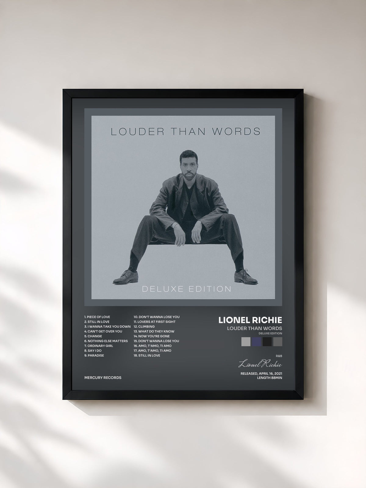 #noir Tableau de l'album Louder Than Words (Deluxe Edition) de Lionel Richie, cadre noir, imprimé et encadré en France