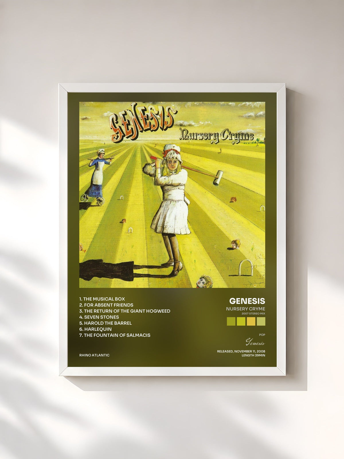 #blanc Tableau de l'album Nursery Cryme (2007 Stereo Mix) de Genesis, cadre blanc, imprimé et encadré en France