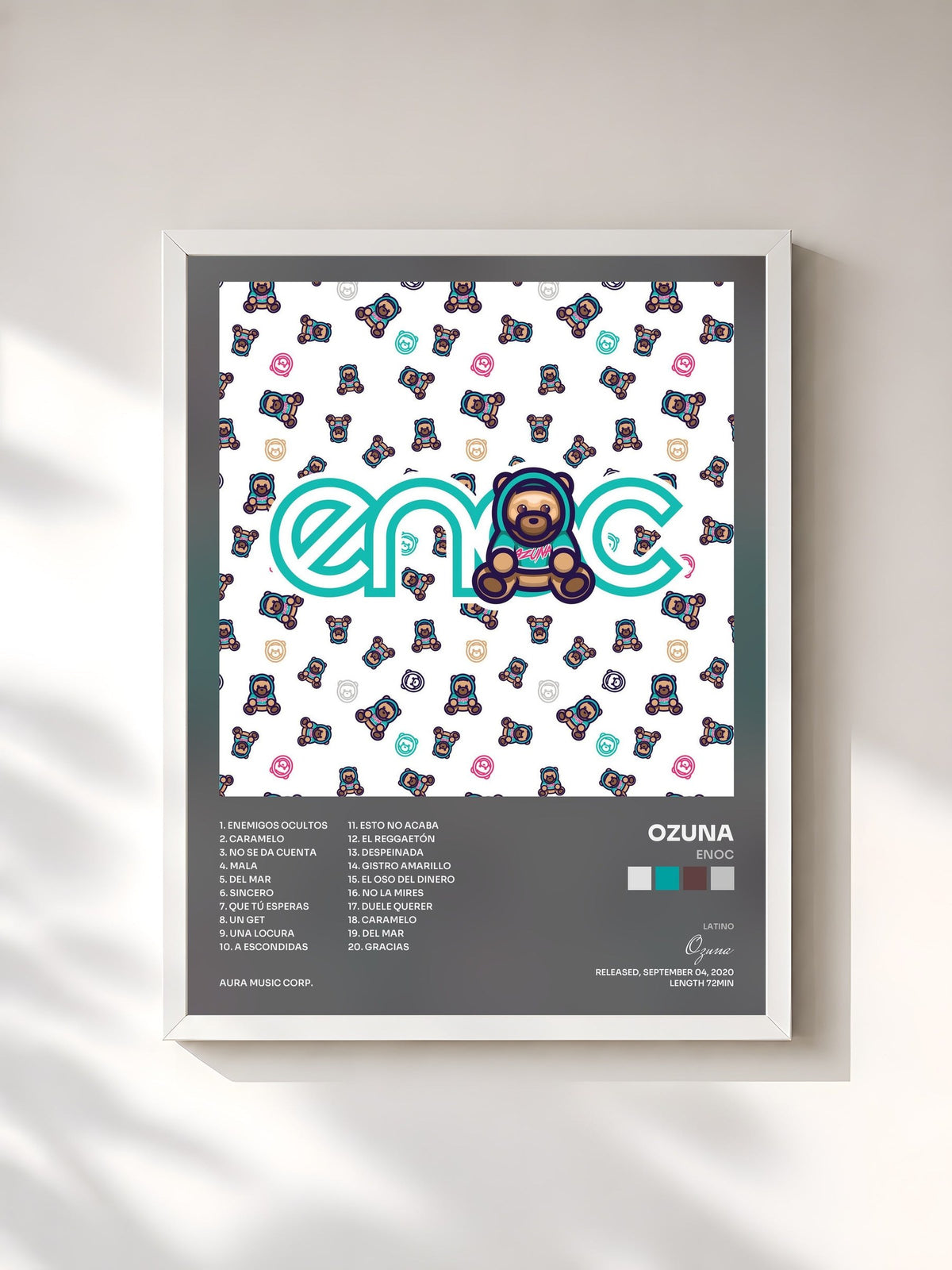#blanc Tableau de l'album ENOC de Ozuna, cadre blanc, imprimé et encadré en France