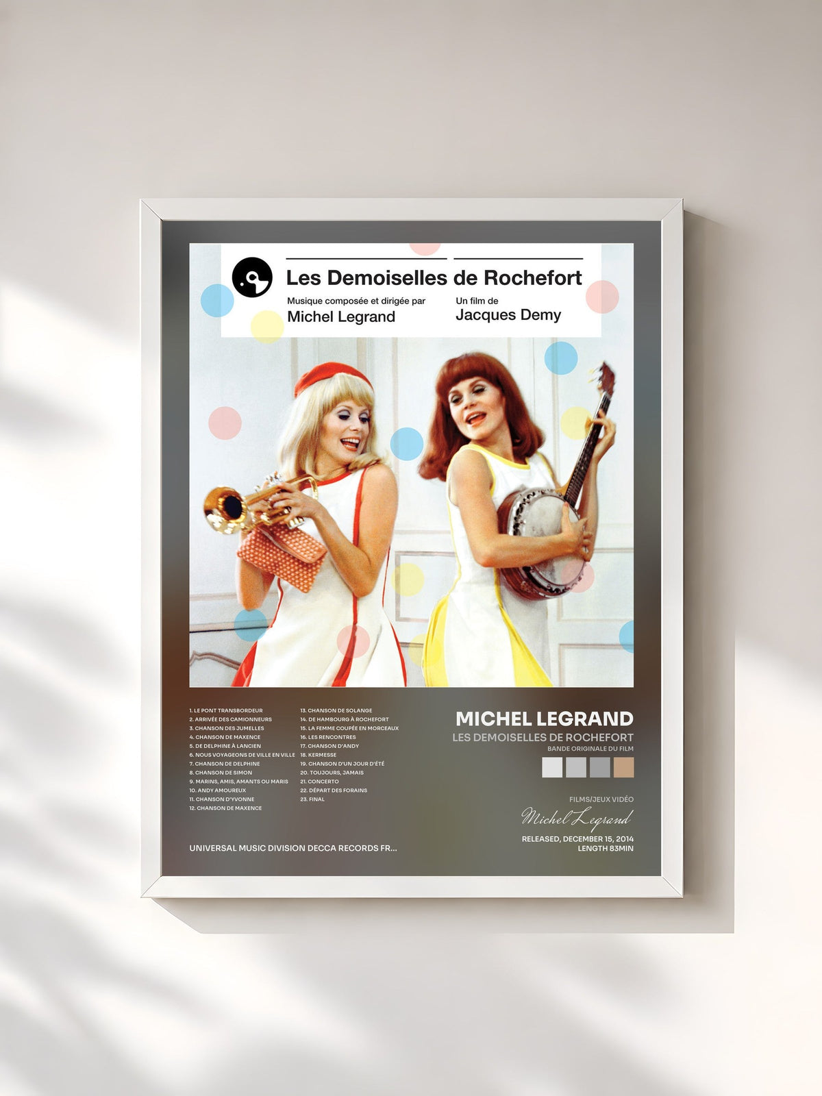 #blanc Tableau de l'album Les demoiselles de Rochefort (Bande originale du film) de Michel Legrand, cadre blanc, imprimé et encadré en France