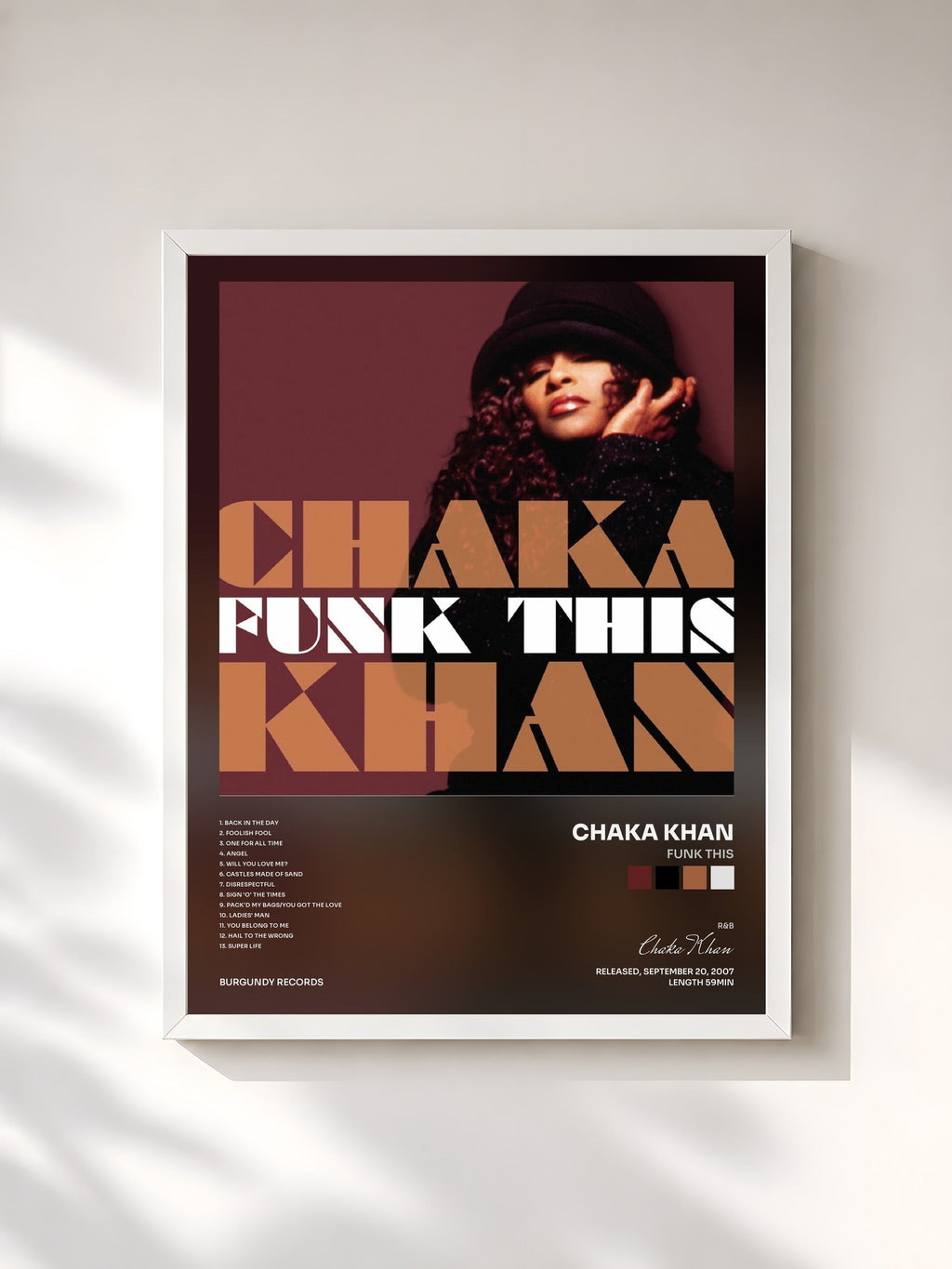 #blanc Funk This di Chaka Khan in stampa incorniciata, cornice bianca, stampata e incorniciata in Francia