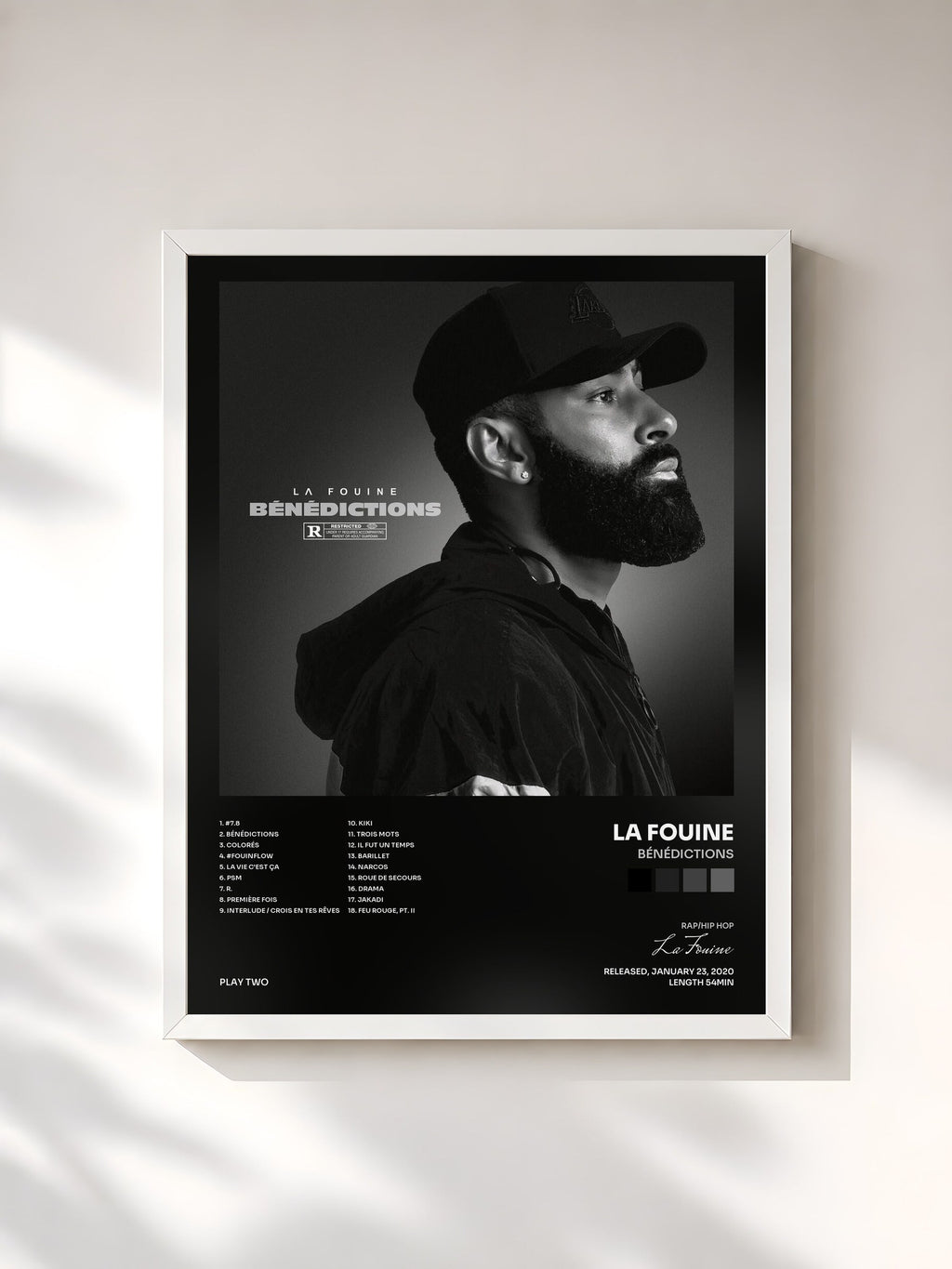 #blanc Tableau de l'album Bénédictions de La Fouine, cadre blanc, imprimé et encadré en France