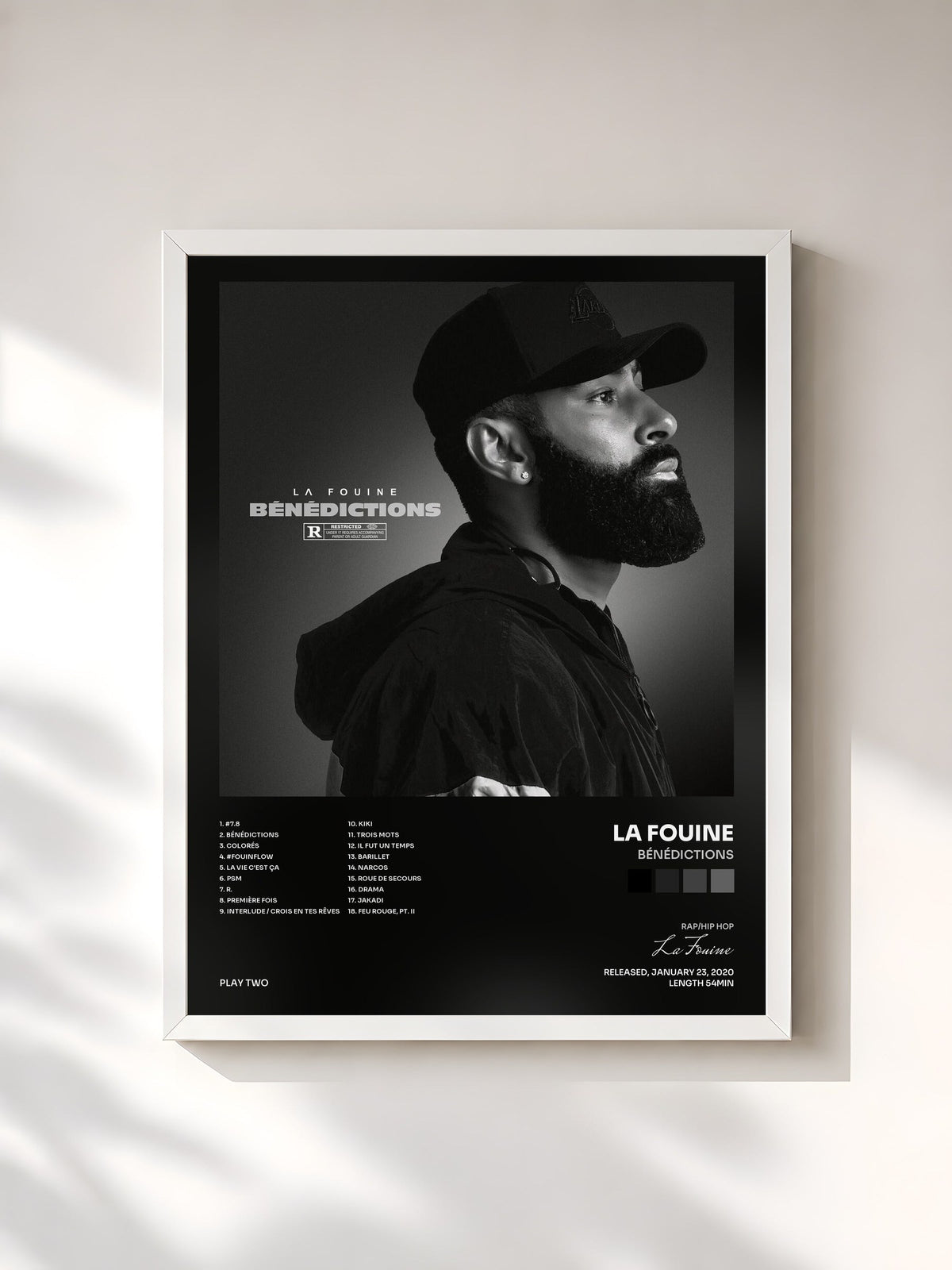 #blanc Tableau de l'album Bénédictions de La Fouine, cadre blanc, imprimé et encadré en France