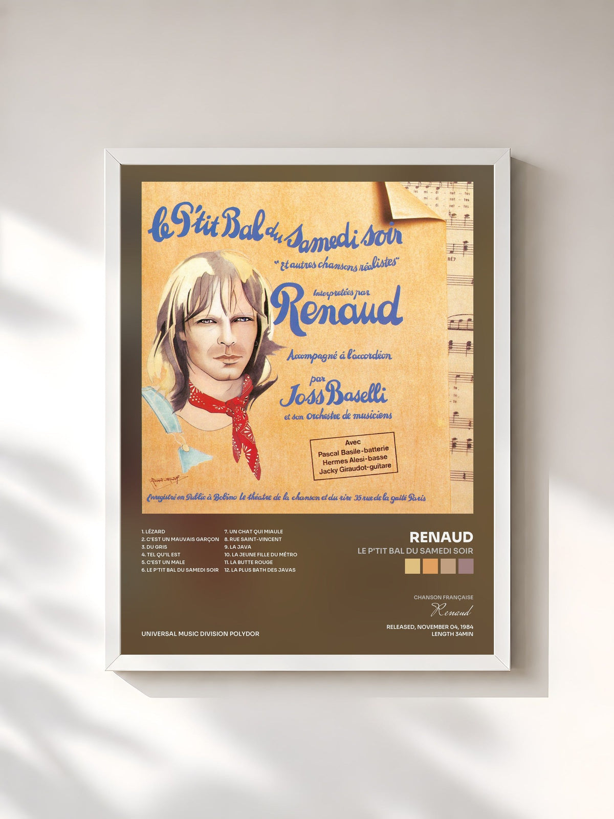 #blanc Tableau de l'album Le P'tit Bal Du Samedi Soir de Renaud, cadre blanc, imprimé et encadré en France