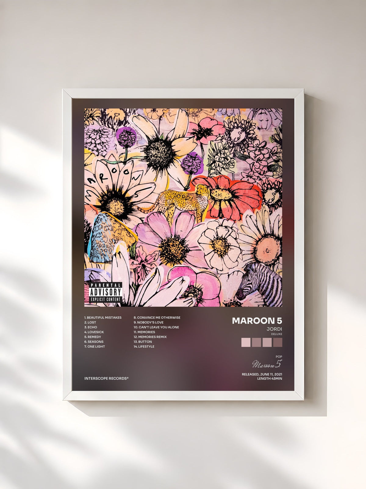 #blanc Tableau de l'album JORDI (Deluxe) de Maroon 5, cadre blanc, imprimé et encadré en France