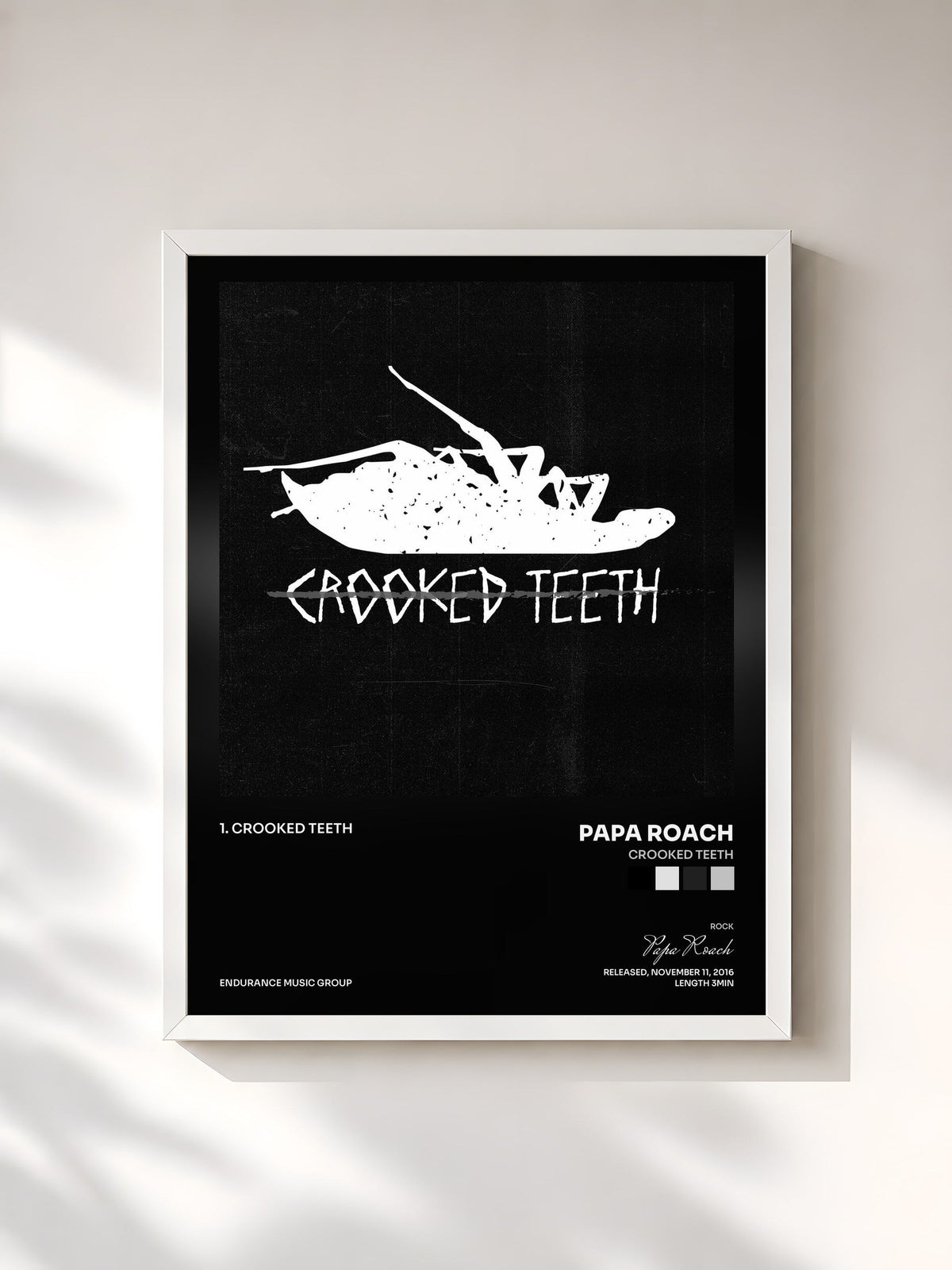 #blanc Tableau de l'album Crooked Teeth de Papa Roach, cadre blanc, imprimé et encadré en France