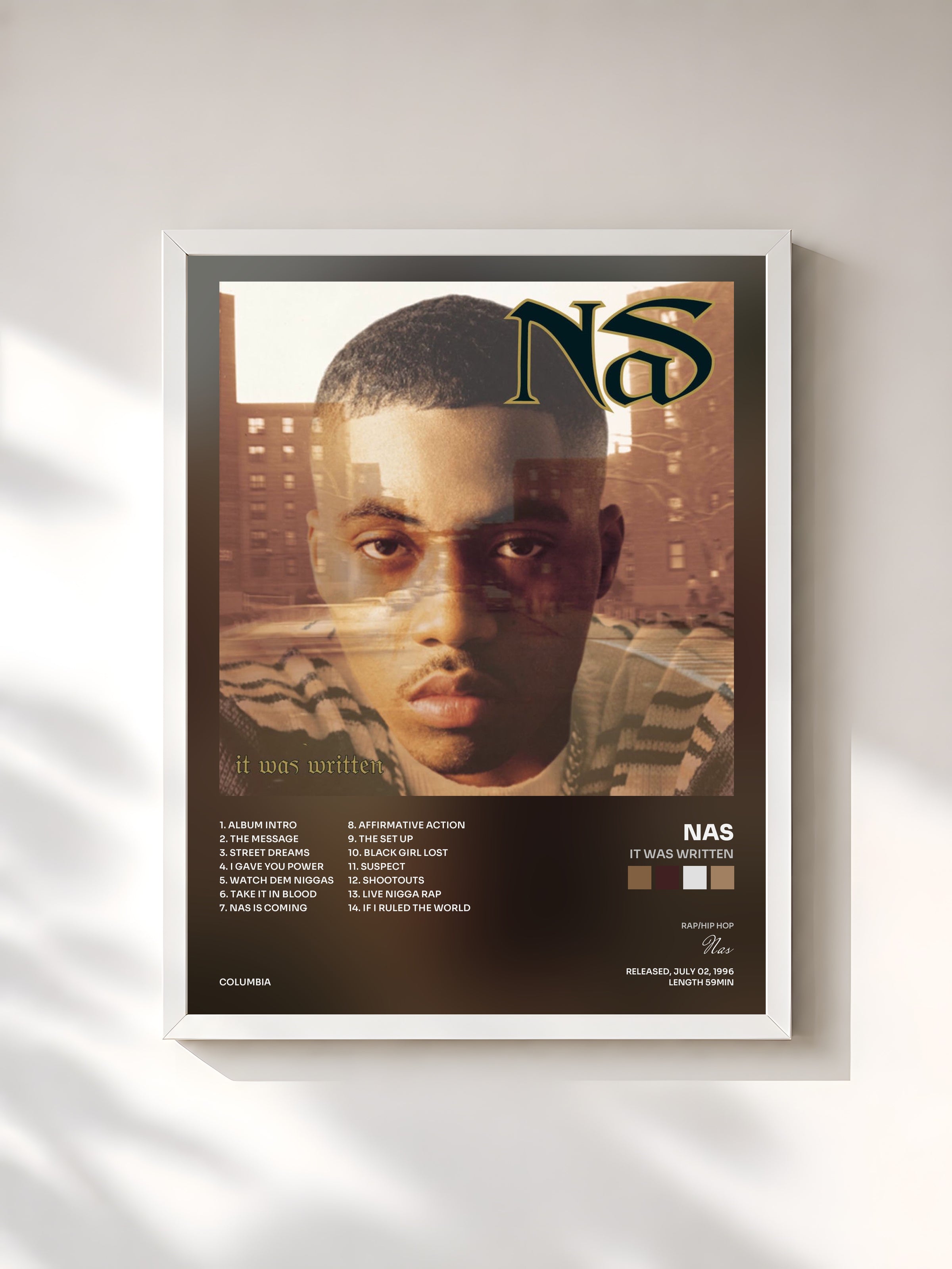 #blanc Tableau de l'album It Was Written de Nas, cadre blanc, imprimé et encadré en France
